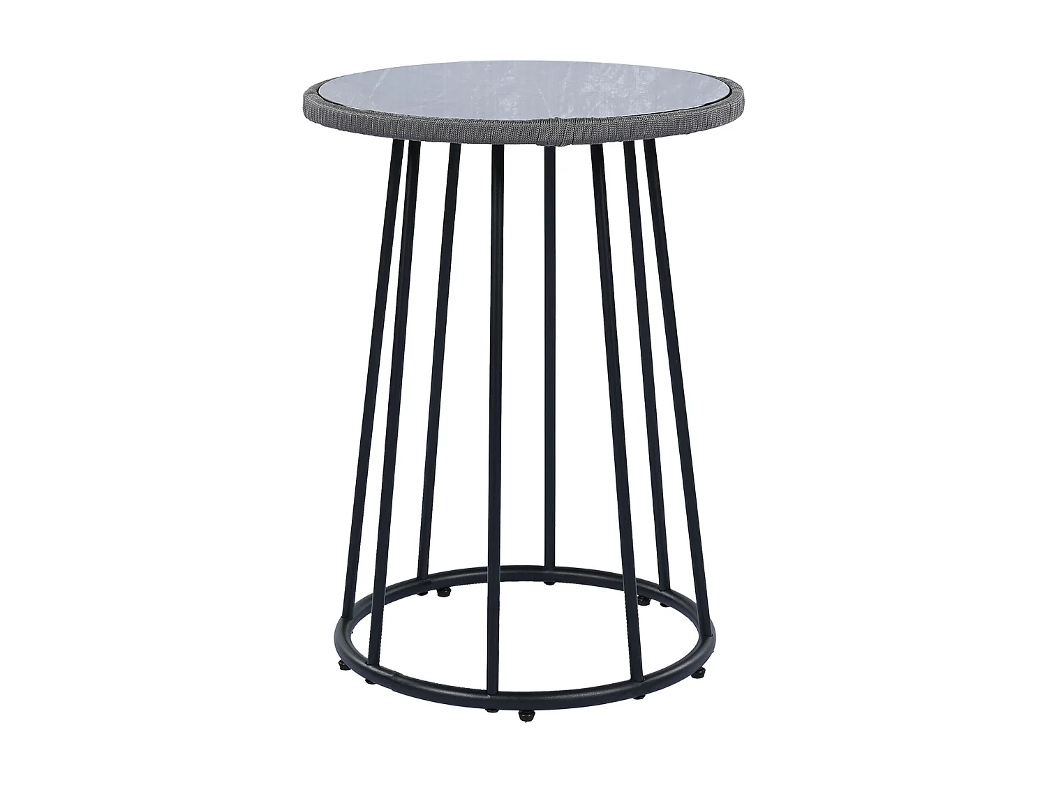 Bistro-Garten-Salon-Sets aus 3 Teilen, 2 Sessel + niedriger Tisch, geflochtene Schnur, Tischplatte aus Glas, Grau