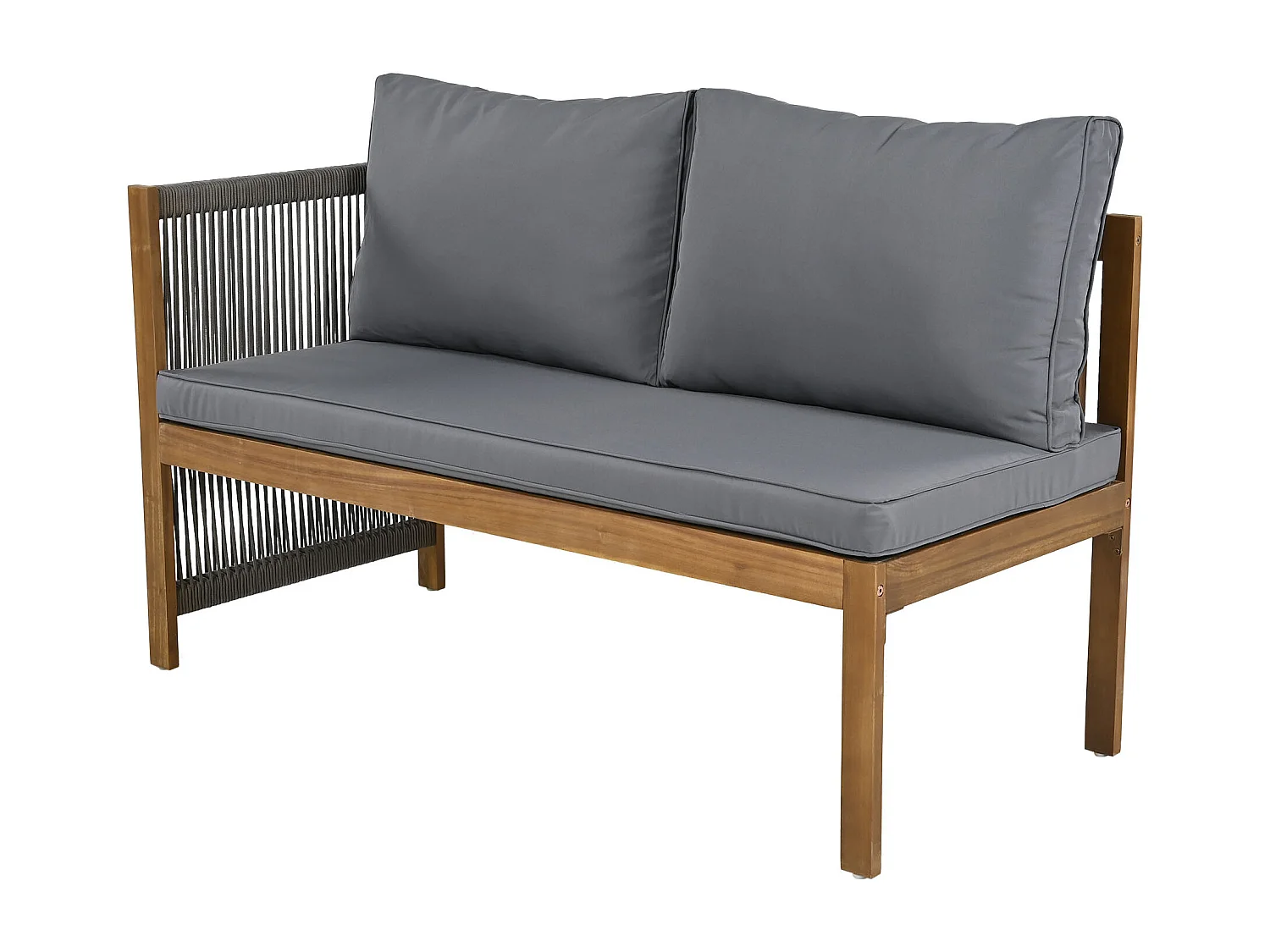 Zestaw mebli ogrodowych 5-osobowy, narożna sofa + stolik kawowy, konstrukcja z akacji, plecionka, szary