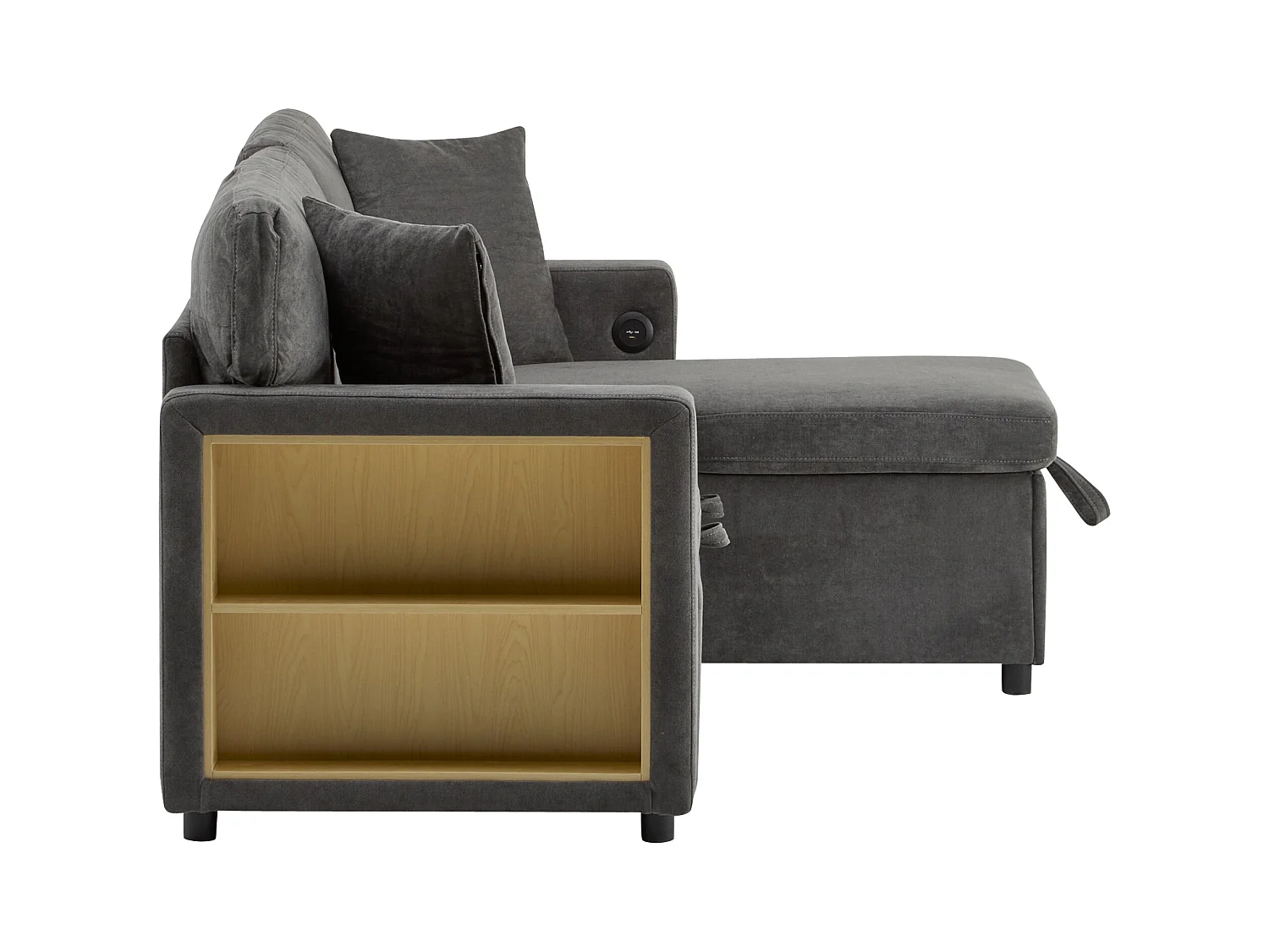 Kanapa 215x133x85cm - z portem USB - z miejscem do przechowywania - z funkcją łóżka - szara