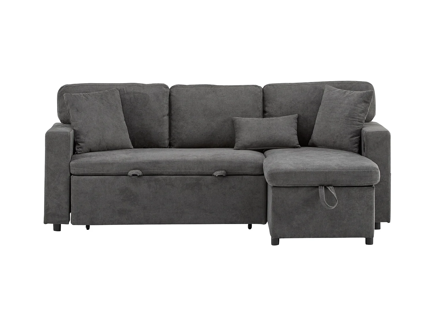 Kanapa 215x133x85cm - z portem USB - z miejscem do przechowywania - z funkcją łóżka - szara