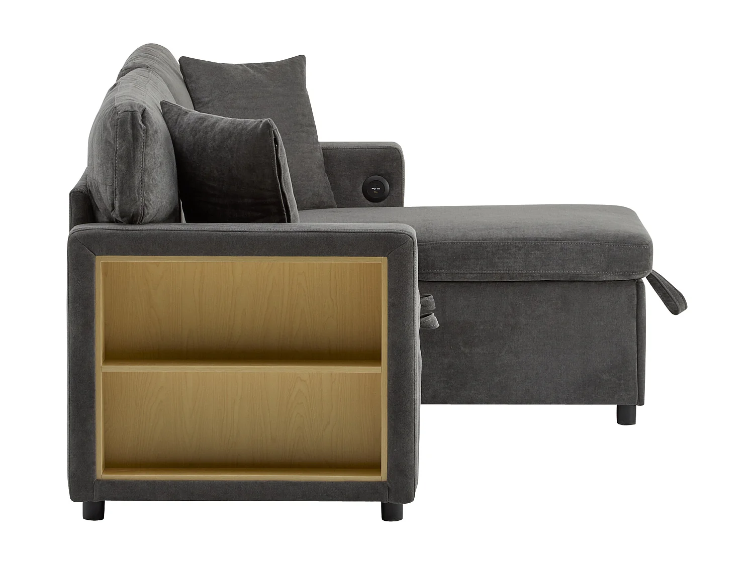 Canapé 215x133x85cm - avec port USB - avec rangement - avec fonction lit - gris