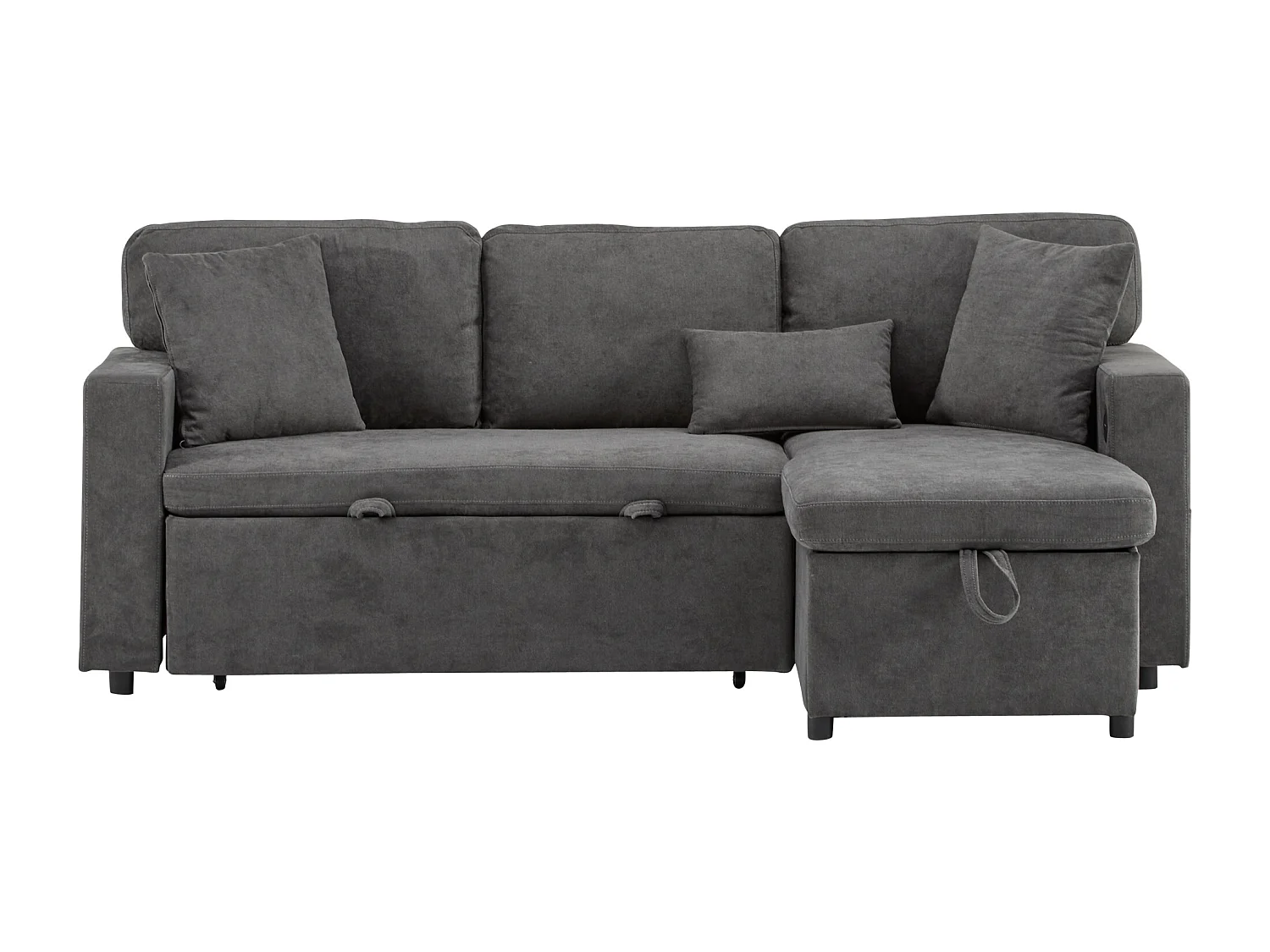 Canapé 215x133x85cm - avec port USB - avec rangement - avec fonction lit - gris