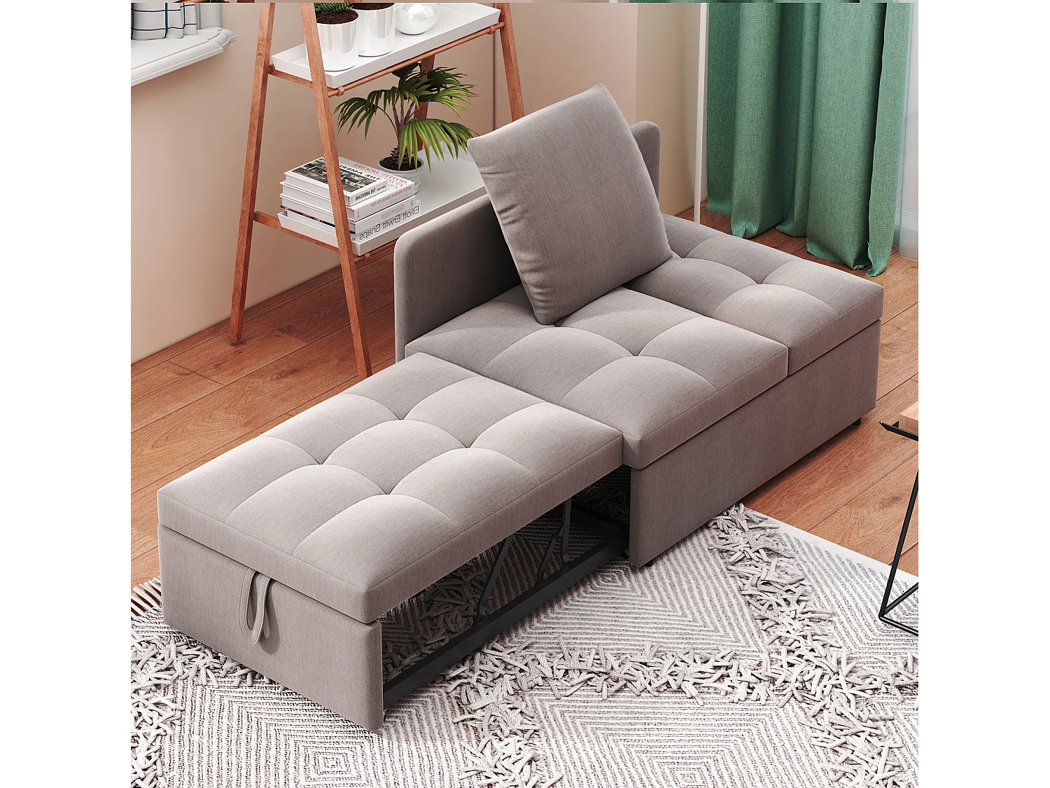 Canapé-lit rembourré 177x68x65cm - Canapé-lit multifonction 3 en 1 - Lin - Dossier réglable - Gris