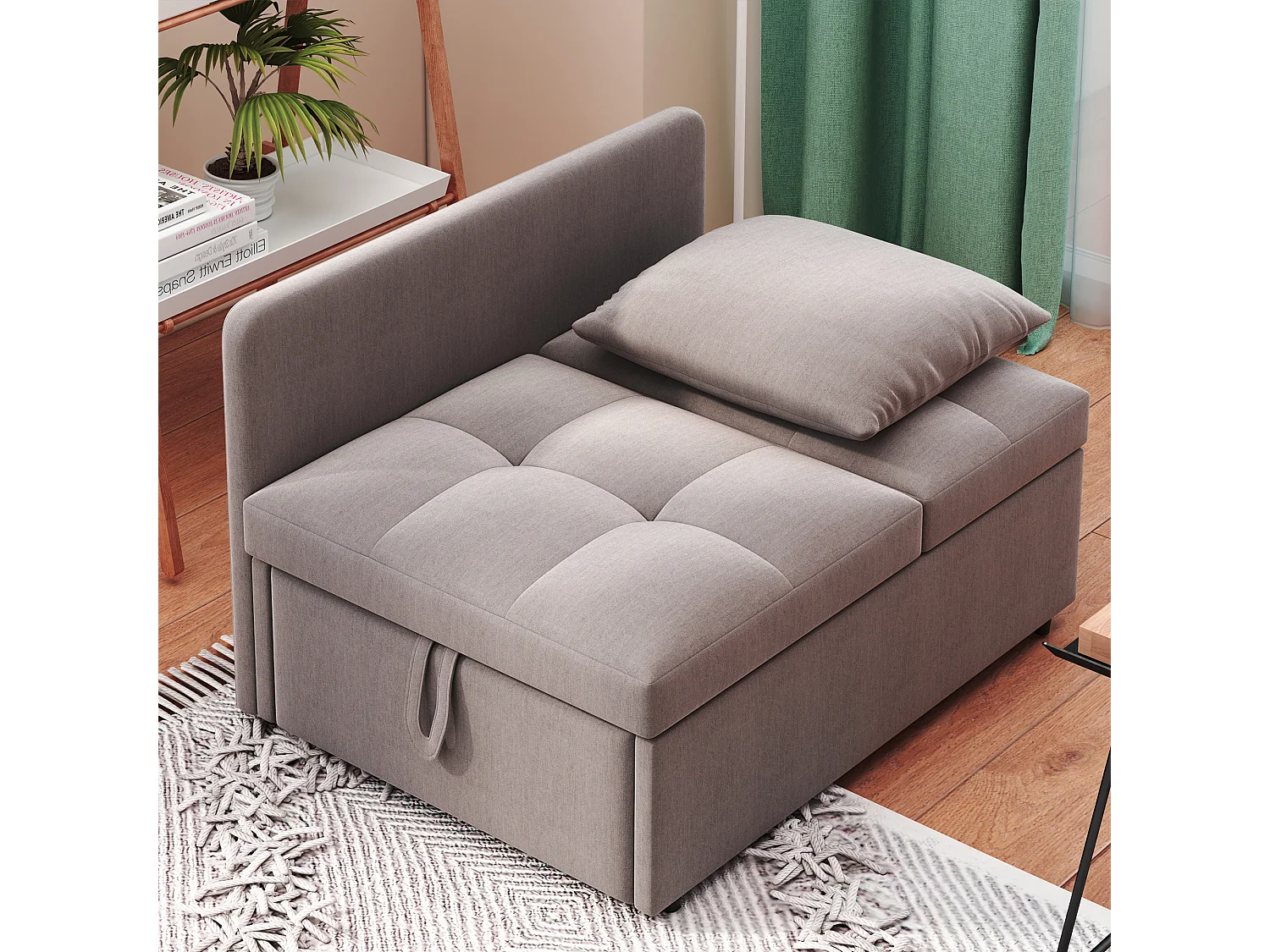 Canapé-lit rembourré 177x68x65cm - Canapé-lit multifonction 3 en 1 - Lin - Dossier réglable - Gris