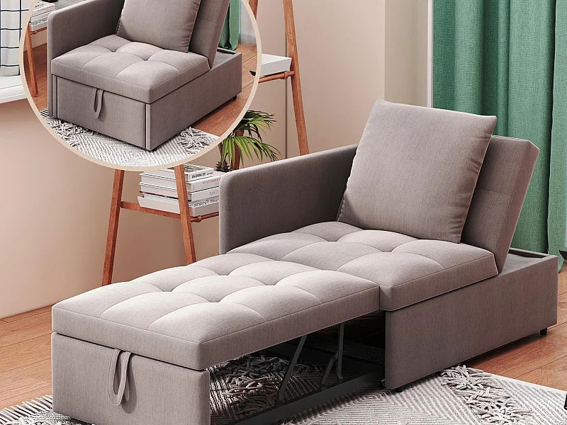 Divano letto imbottito 177x68x65 cm - Divano letto multifunzionale 3 in 1 - Lino - Schienale regolabile - Grigio