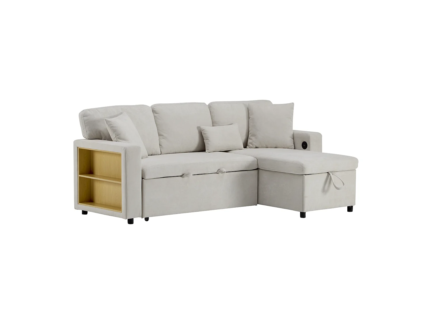 Kanapa 215x133x85 cm - z portem USB - z miejscem do przechowywania - z funkcją spania - Beżowa