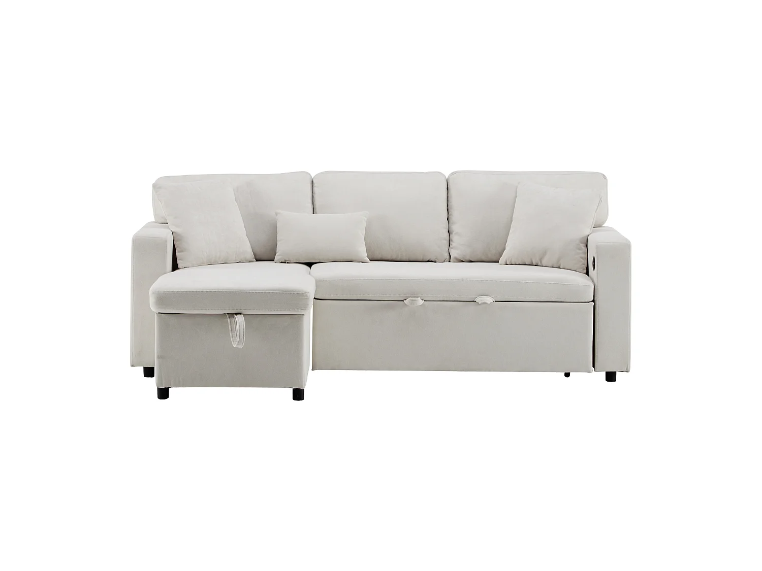 Kanapa 215x133x85 cm - z portem USB - z miejscem do przechowywania - z funkcją spania - Beżowa