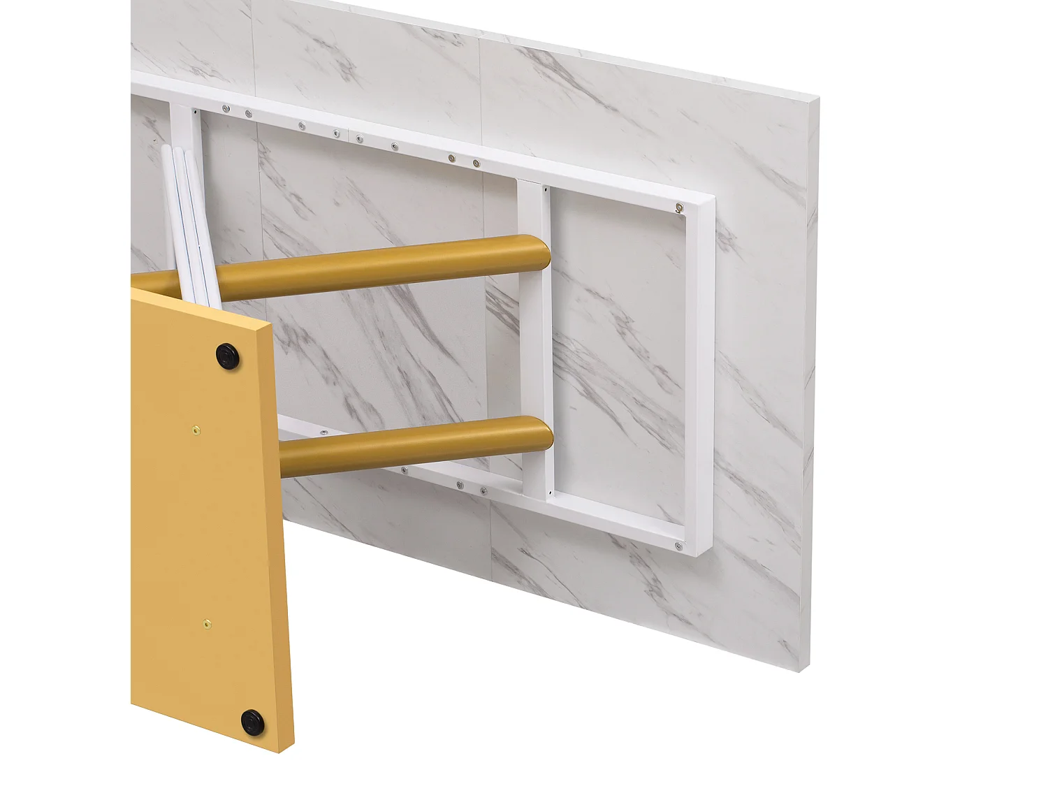 Table à manger 4 places - en MDF & Métal - plateau effet marbre - Blanc