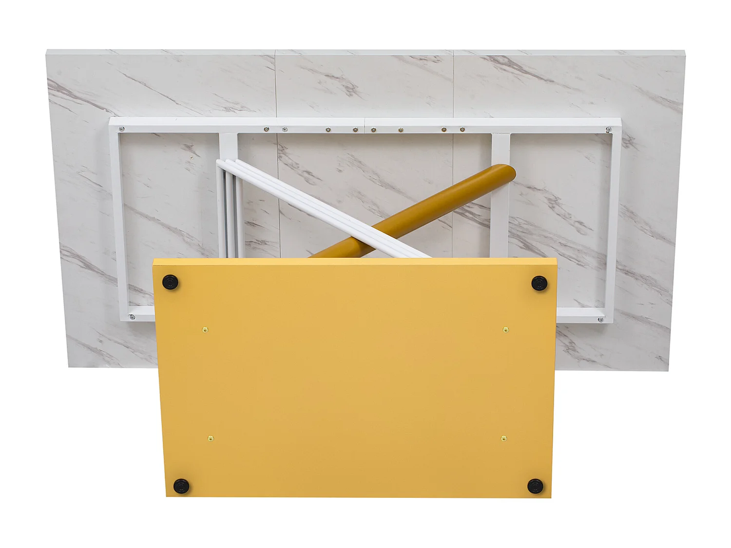 Table à manger 4 places - en MDF & Métal - plateau effet marbre - Blanc