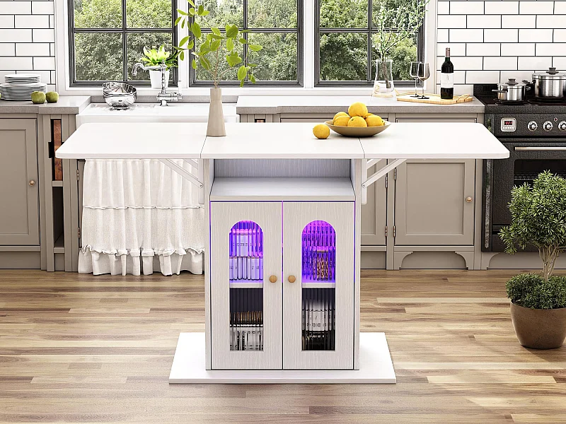 Table à manger escamotable - avec LED - en MDF - avec rangements - Blanc