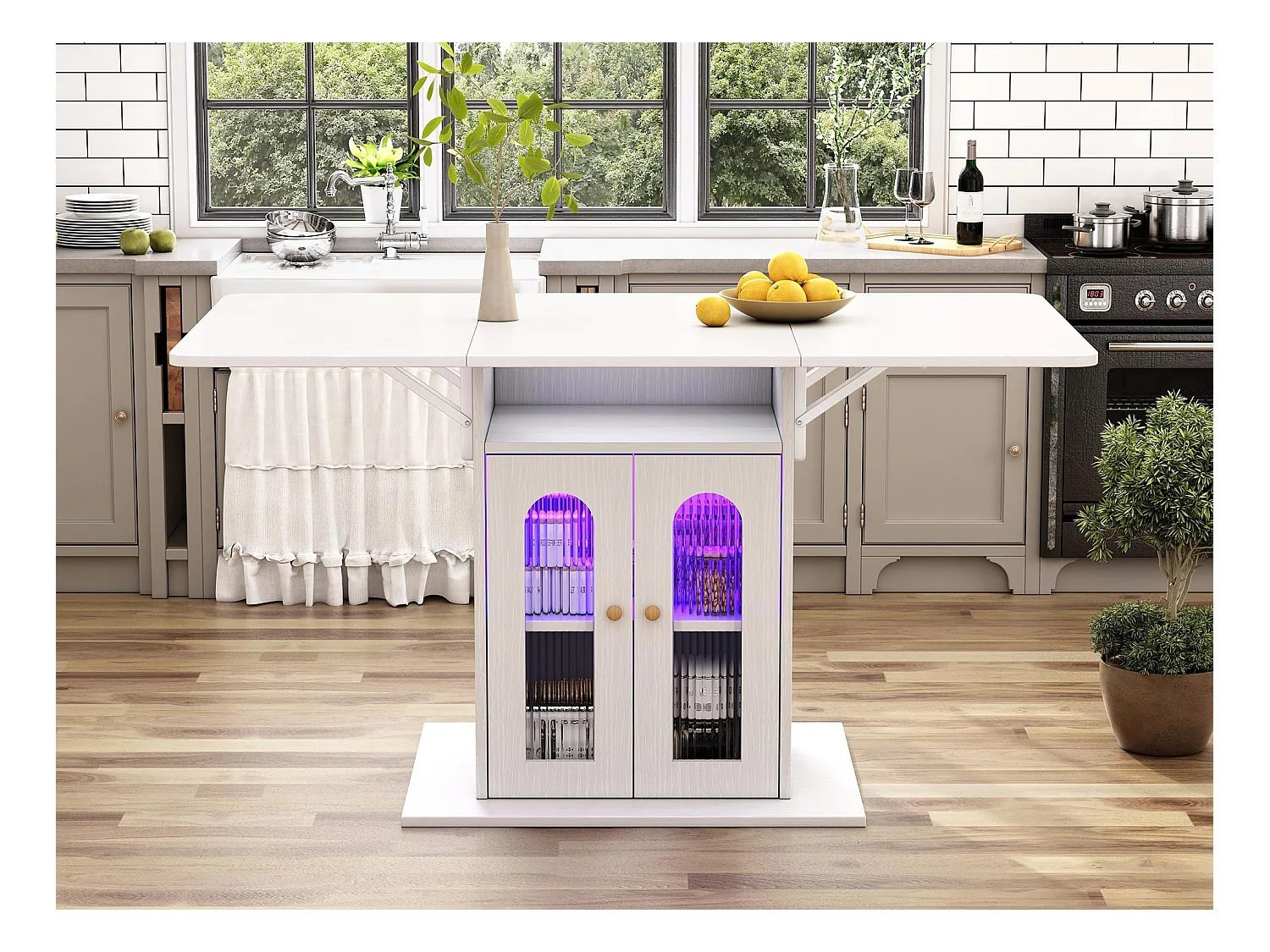 Table à manger escamotable - avec LED - en MDF - avec rangements - Blanc