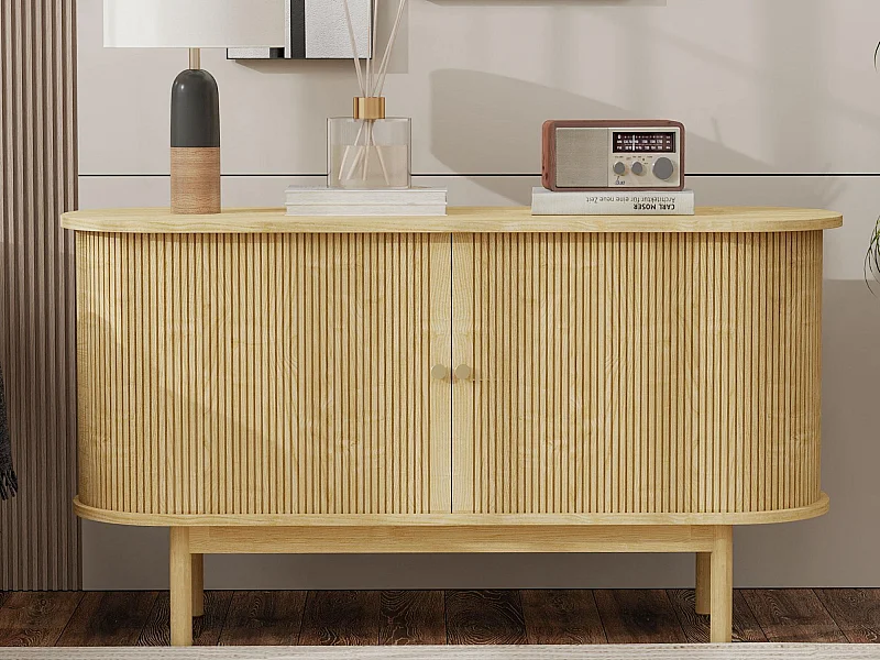 Buffet 138x43x75 cm - met 2 schuifdeuren - poten van dennenhout - met verstelbare planken - licht natuur