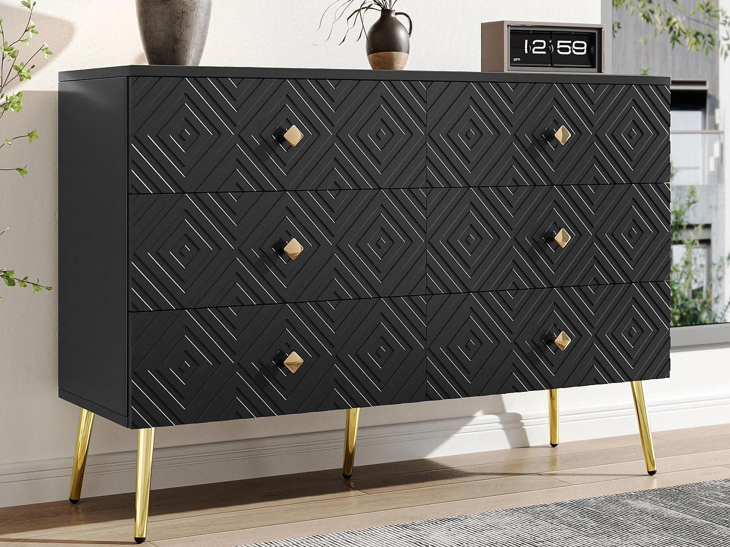 Buffet moderne 120x40x80 cm - avec 6 tiroirs - aggloméré - noir