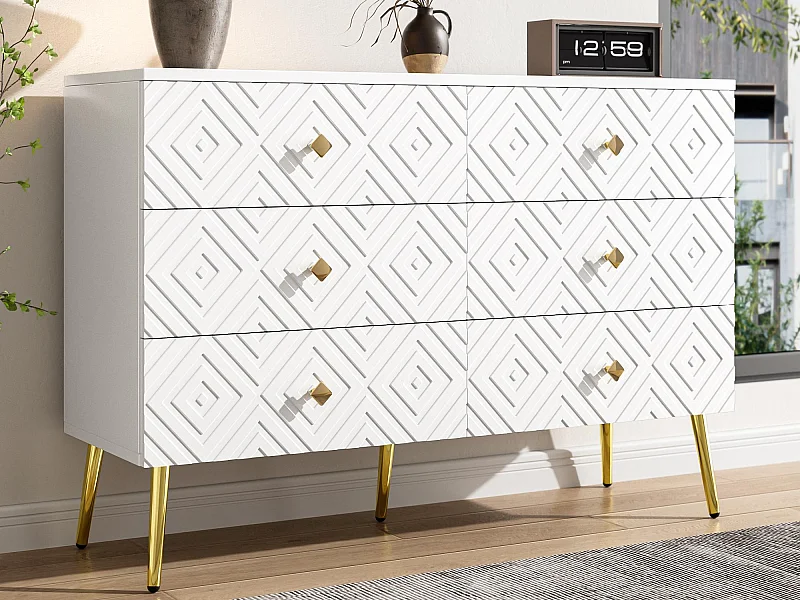 Nowoczesny bufet 120x40x80 cm - z 6 szufladami - wiórowy - biały