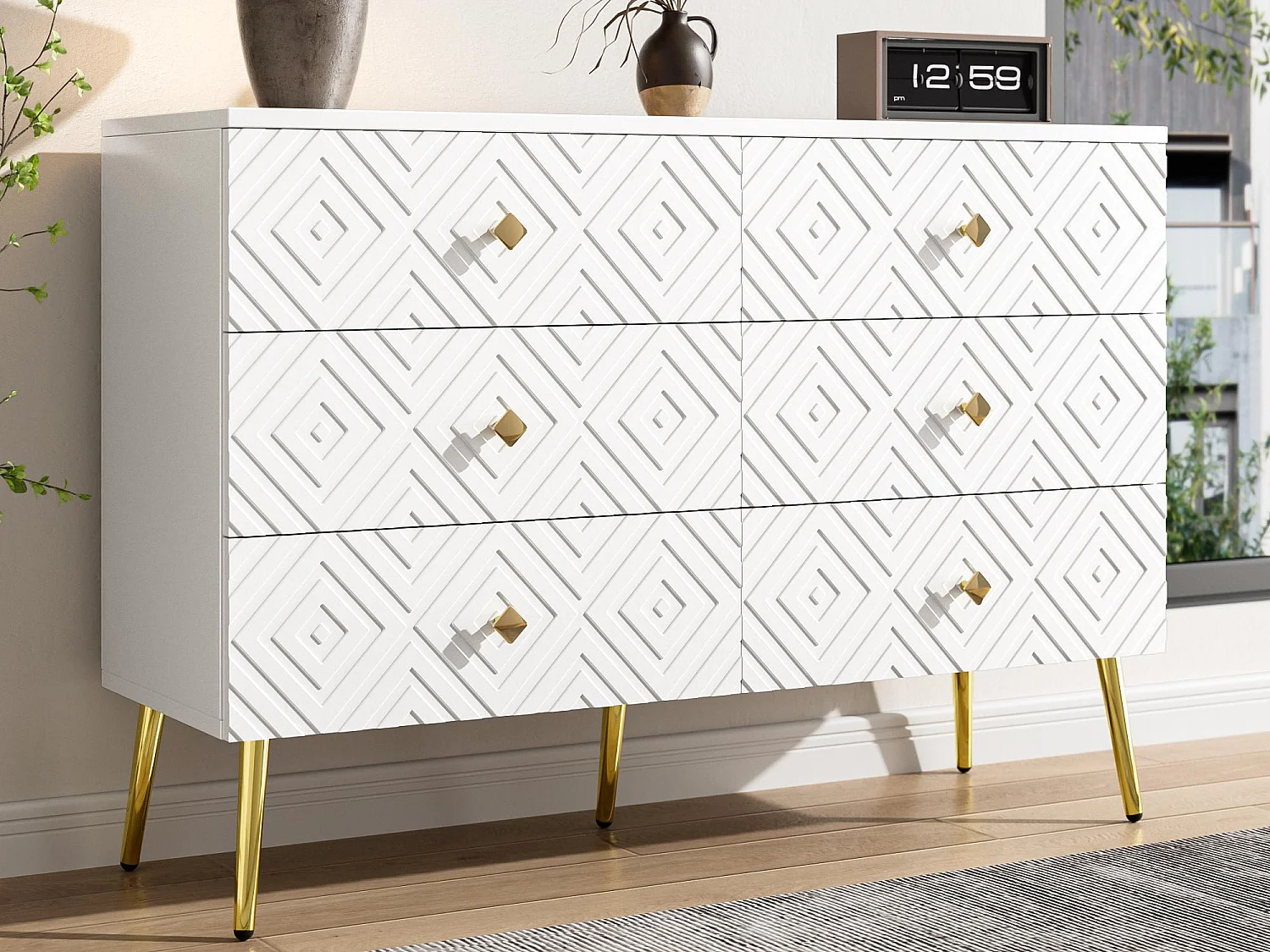 Moderner Buffet 120x40x80 cm - mit 6 Schubladen - Spanplatte - weiß