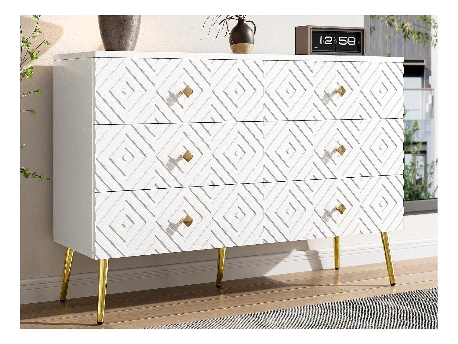 Buffet moderne 120x40x80 cm - avec 6 tiroirs - aggloméré - blanc