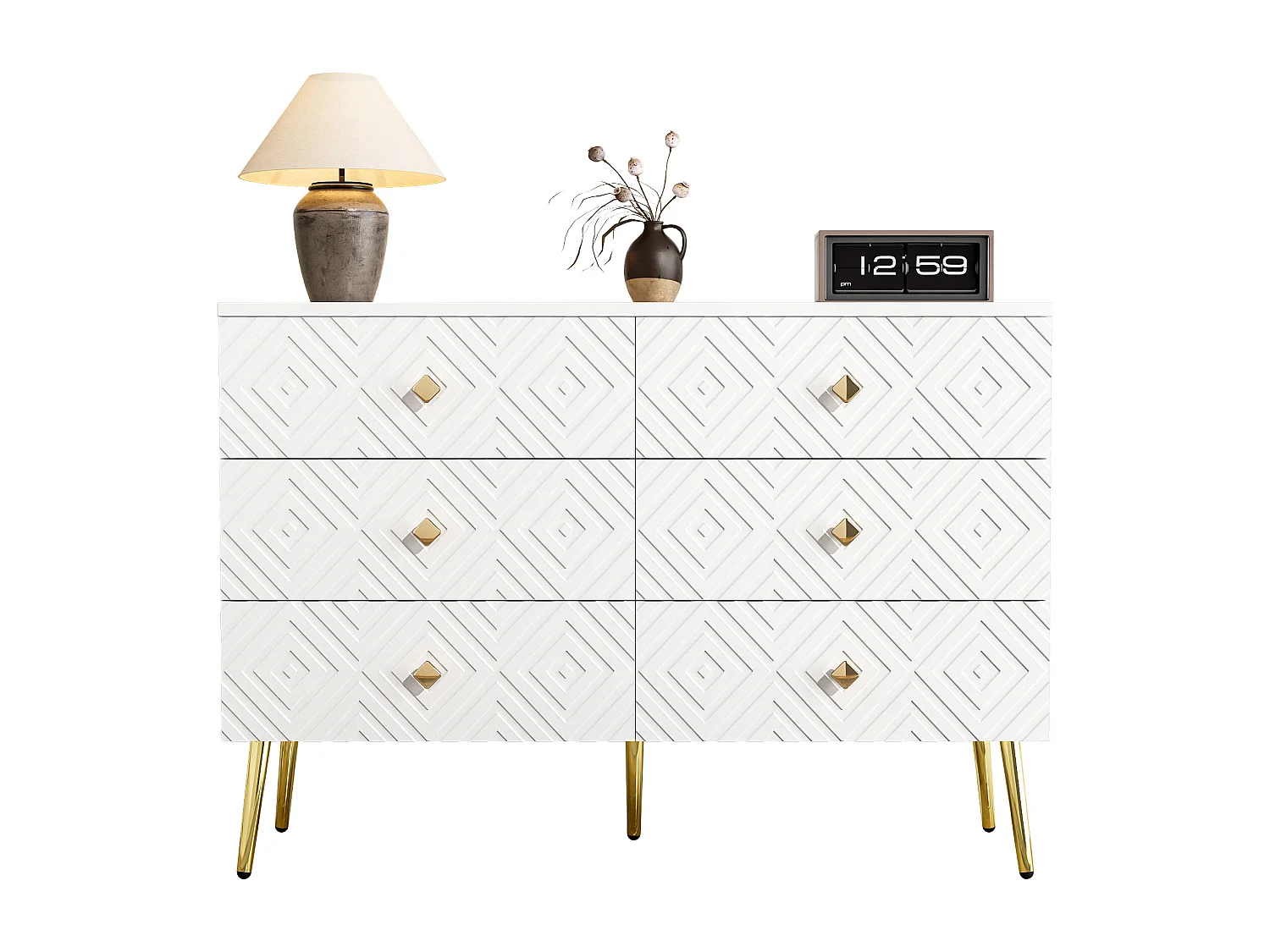 Buffet moderne 120x40x80 cm - avec 6 tiroirs - aggloméré - blanc