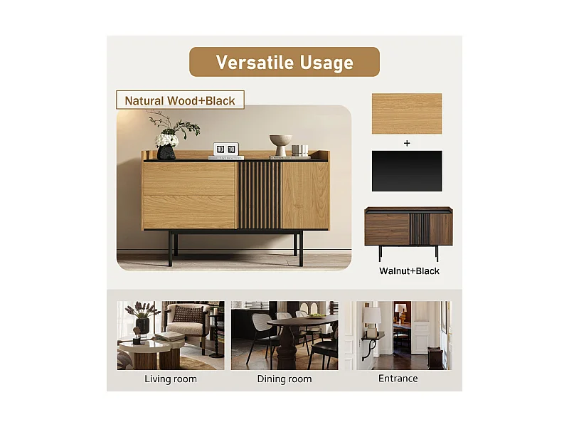 Moderne buffet 130x40x80,5 cm - met 2 lades - met 2 deuren - verstelbare planken - natuurlijk + zwart