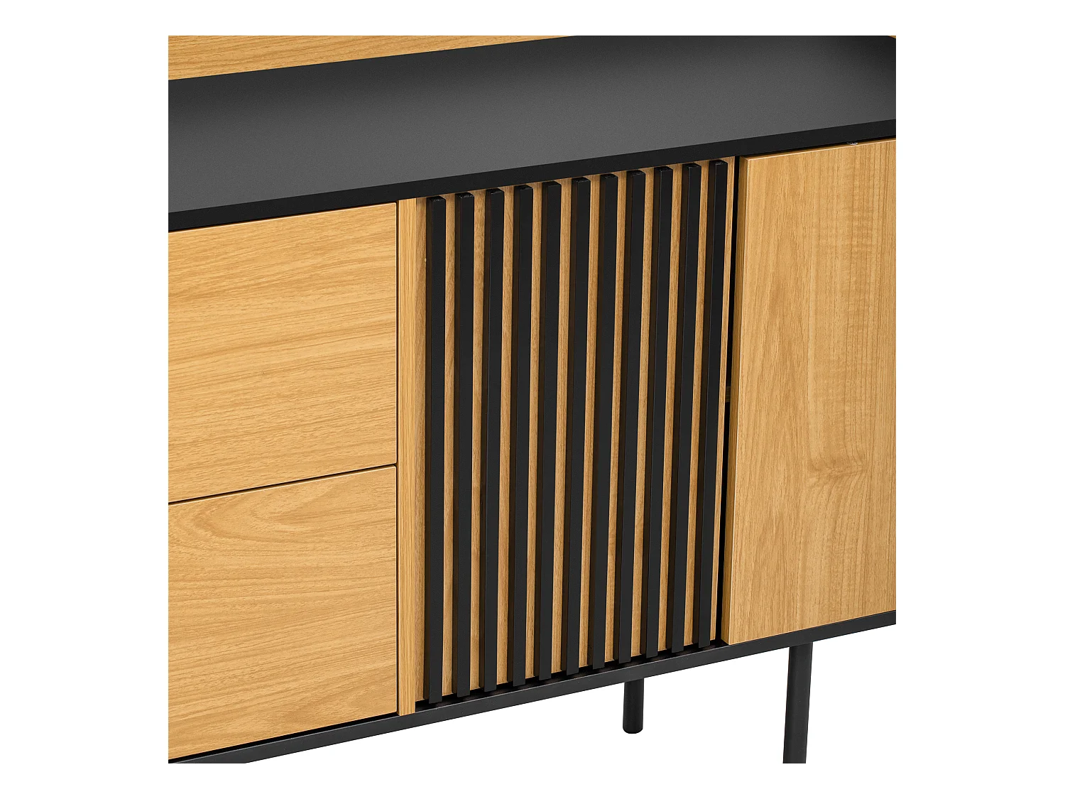 Moderne buffet 130x40x80,5 cm - met 2 lades - met 2 deuren - verstelbare planken - natuurlijk + zwart