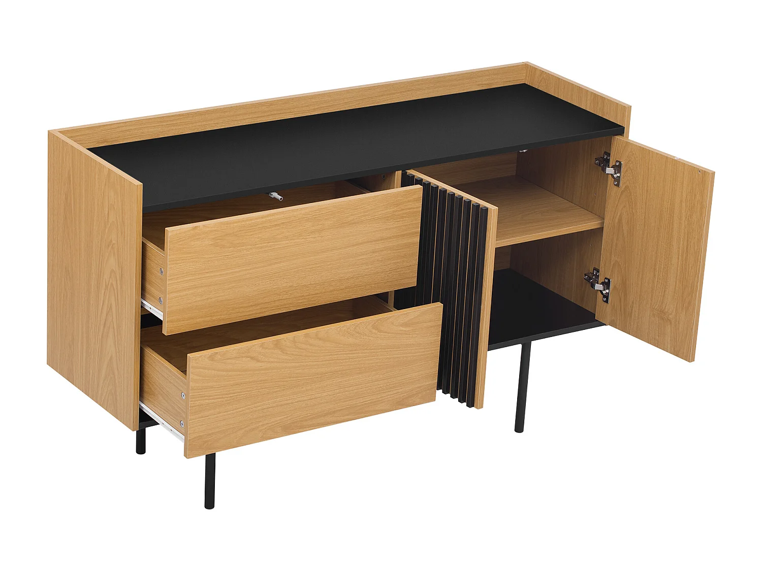 Modernes Buffet 130x40x80,5 cm - mit 2 Schubladen - mit 2 Türen - verstellbare Regale - natürlich + schwarz