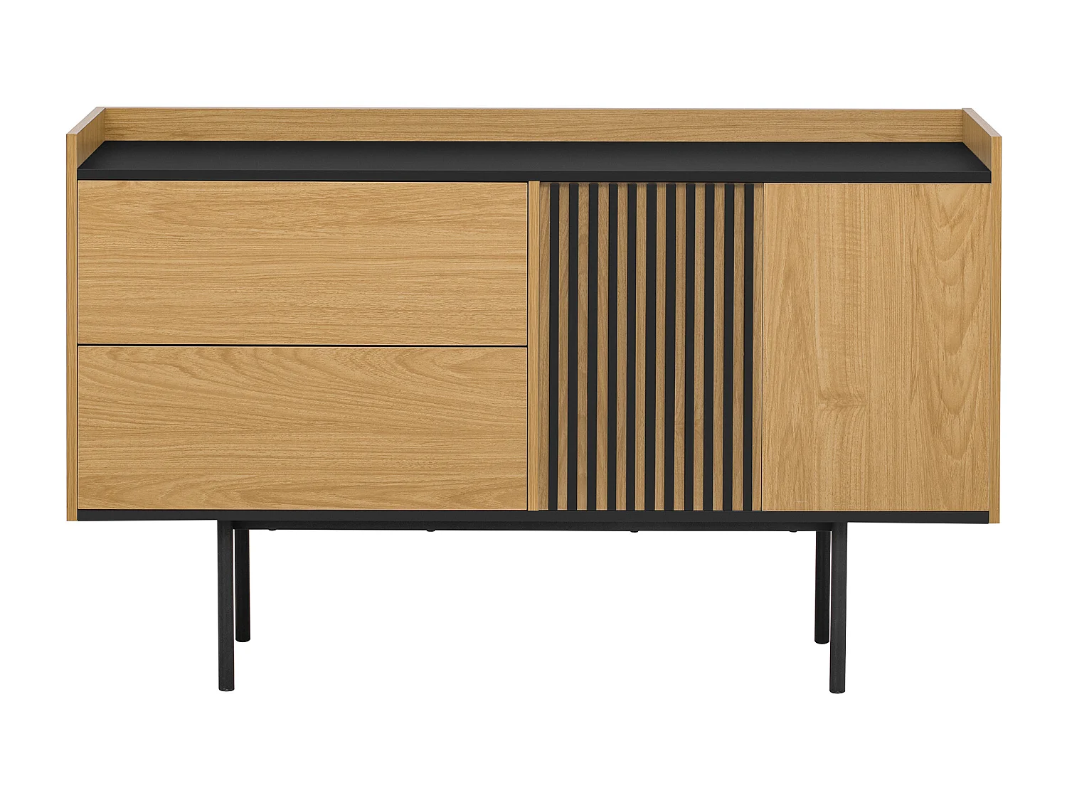 Modernes Buffet 130x40x80,5 cm - mit 2 Schubladen - mit 2 Türen - verstellbare Regale - natürlich + schwarz
