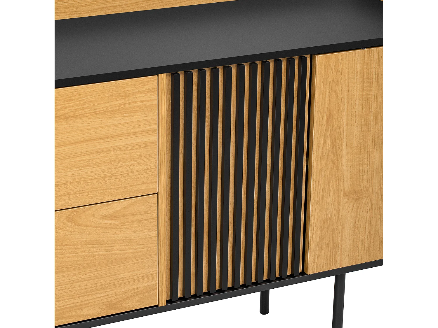 Modernes Buffet 130x40x80,5 cm - mit 2 Schubladen - mit 2 Türen - verstellbare Regale - natürlich + schwarz