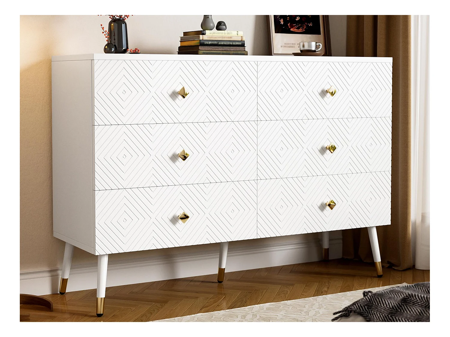 Moderne buffet 120x40x80 cm - met 6 lades - Deelpanel - Wit