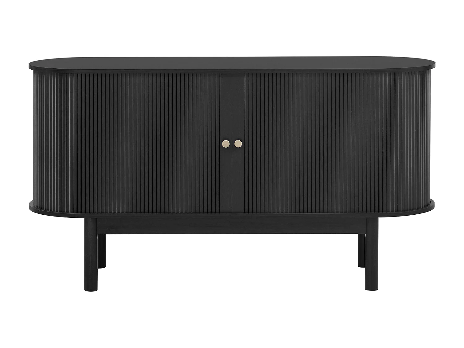 Buffet 138x43x75 cm - met 2 schuifdeuren - poten van dennenhout - met verstelbare planken - zwart