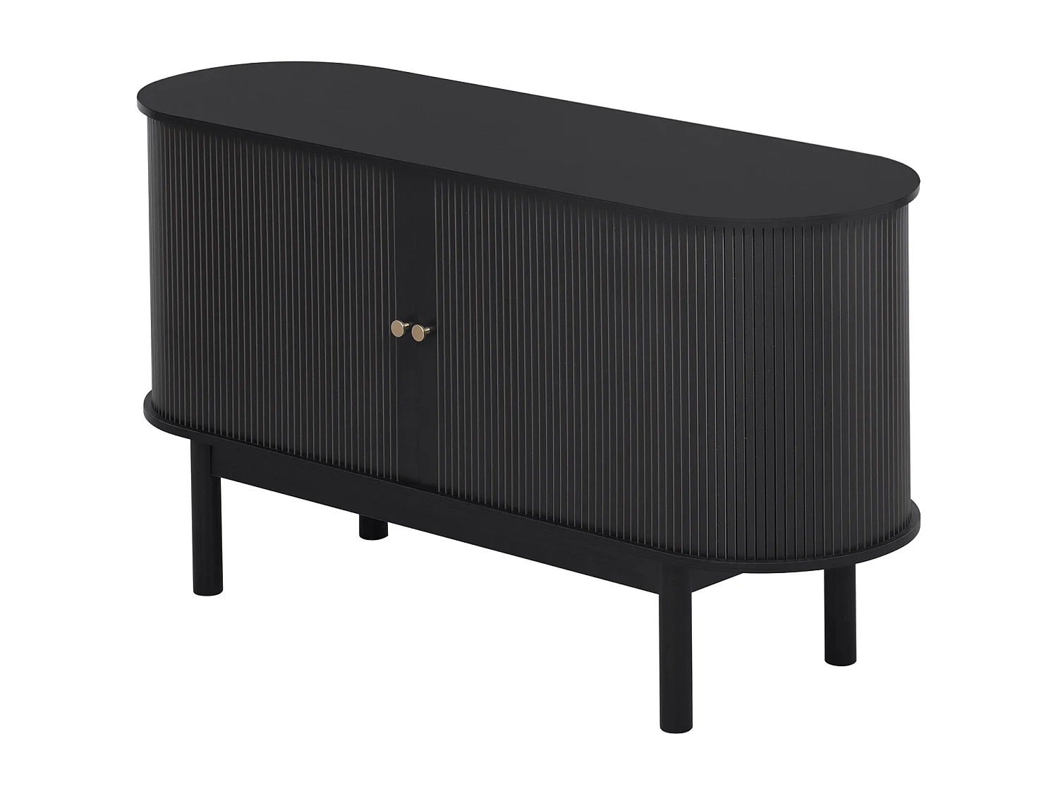 Buffet 138x43x75 cm - met 2 schuifdeuren - poten van dennenhout - met verstelbare planken - zwart