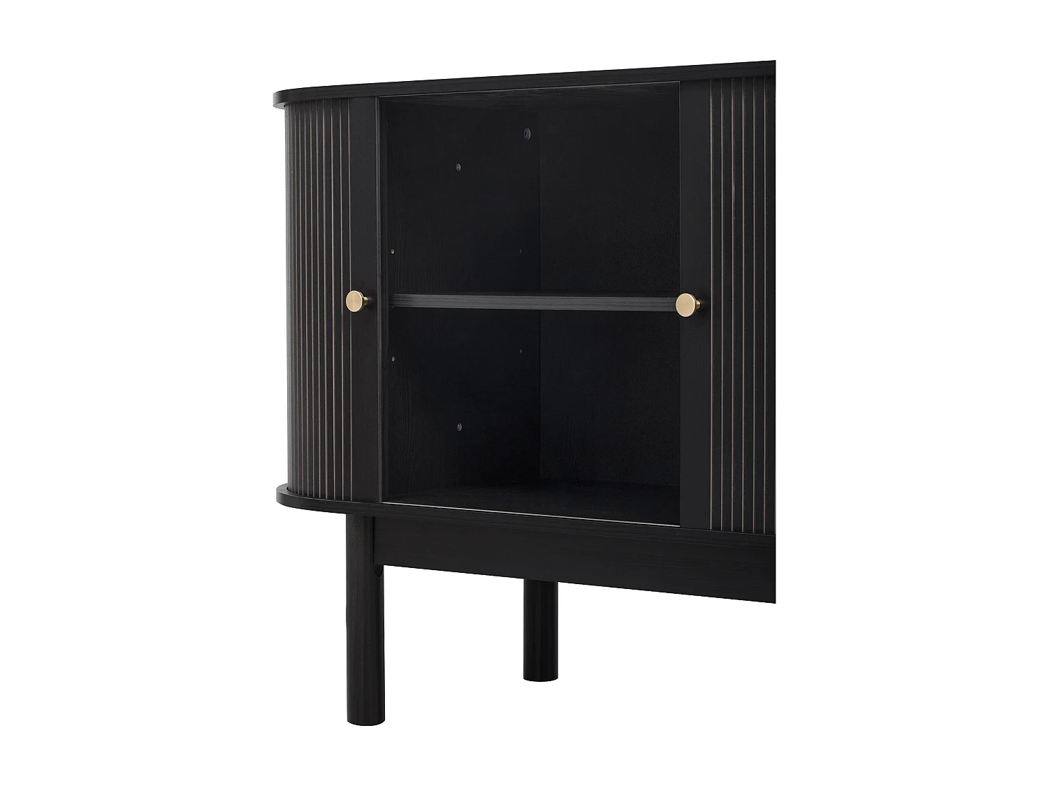 Buffet 138x43x75 cm - met 2 schuifdeuren - poten van dennenhout - met verstelbare planken - zwart