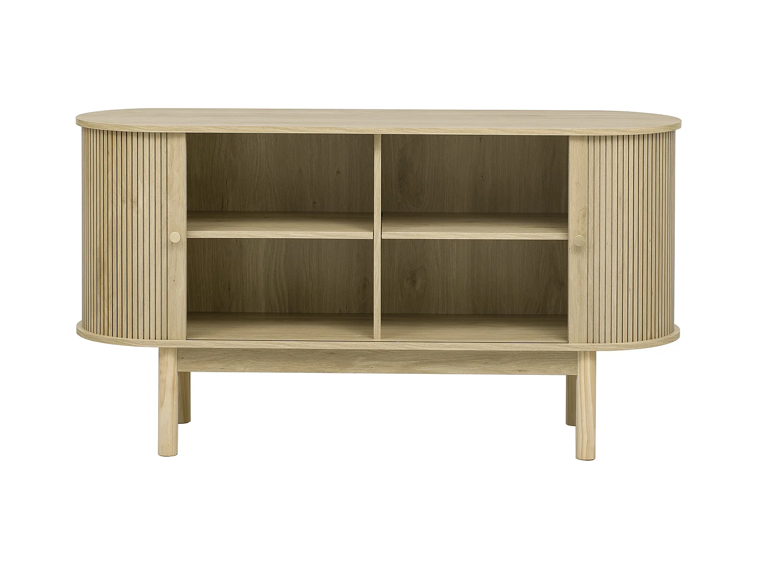 Buffet 138x43x75 cm - con 2 puertas correderas - pies de pino - con estanterías ajustables - claro natura