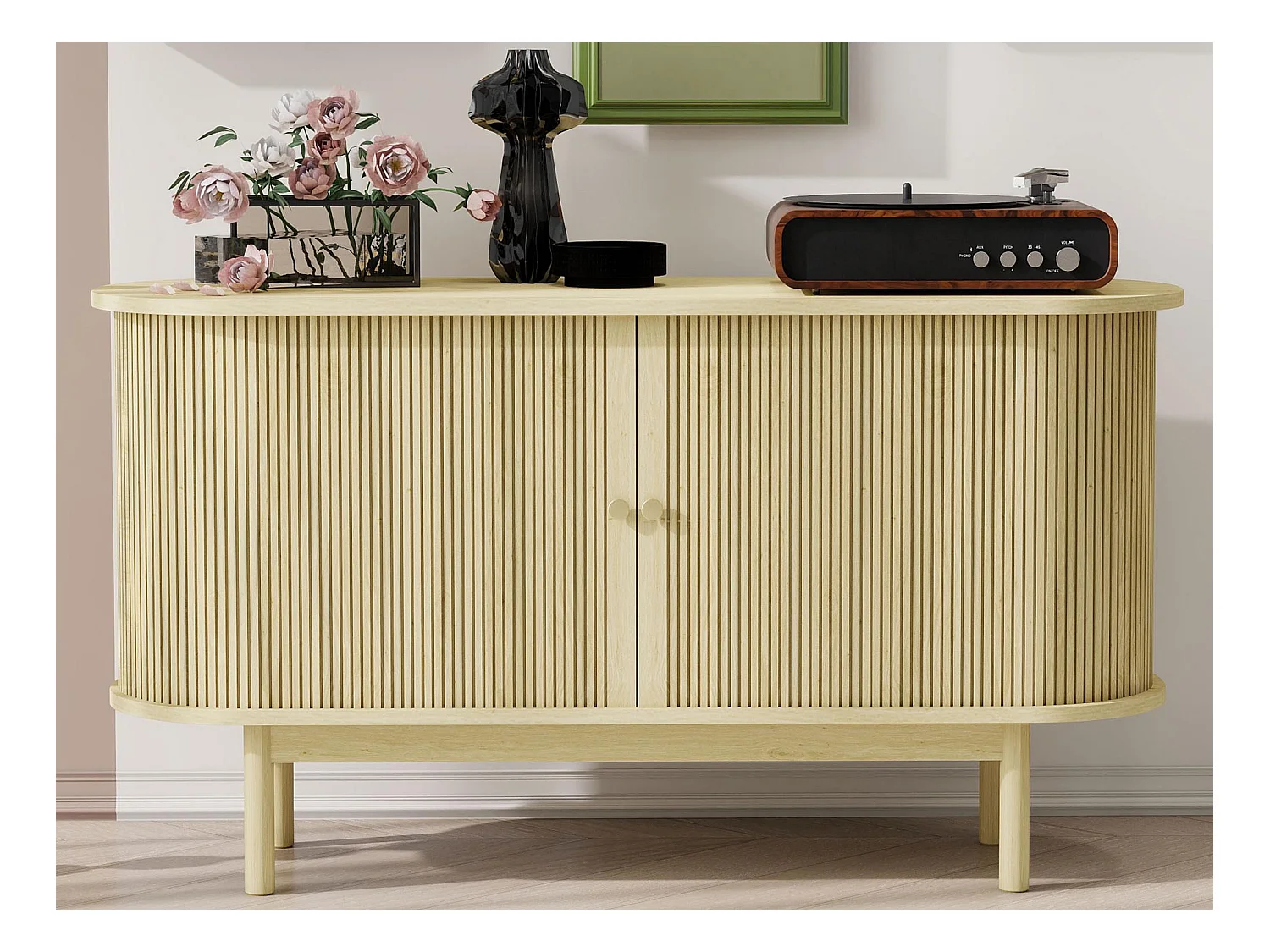Buffet 138x43x75cm - avec 2 portes coulissantes - pieds en pin - avec étagères réglables - naturel