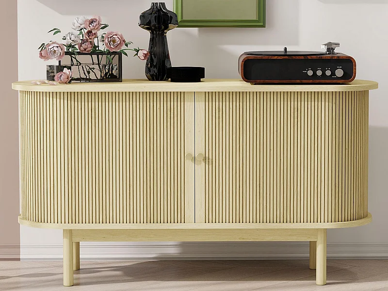 Buffet 138x43x75cm - avec 2 portes coulissantes - pieds en pin - avec étagères réglables - naturel