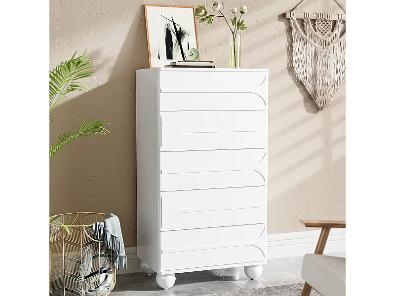 Commode 60x40x109cm - avec 5 tiroirs - Grand espace de rangement - Panneau de particules - Blanc