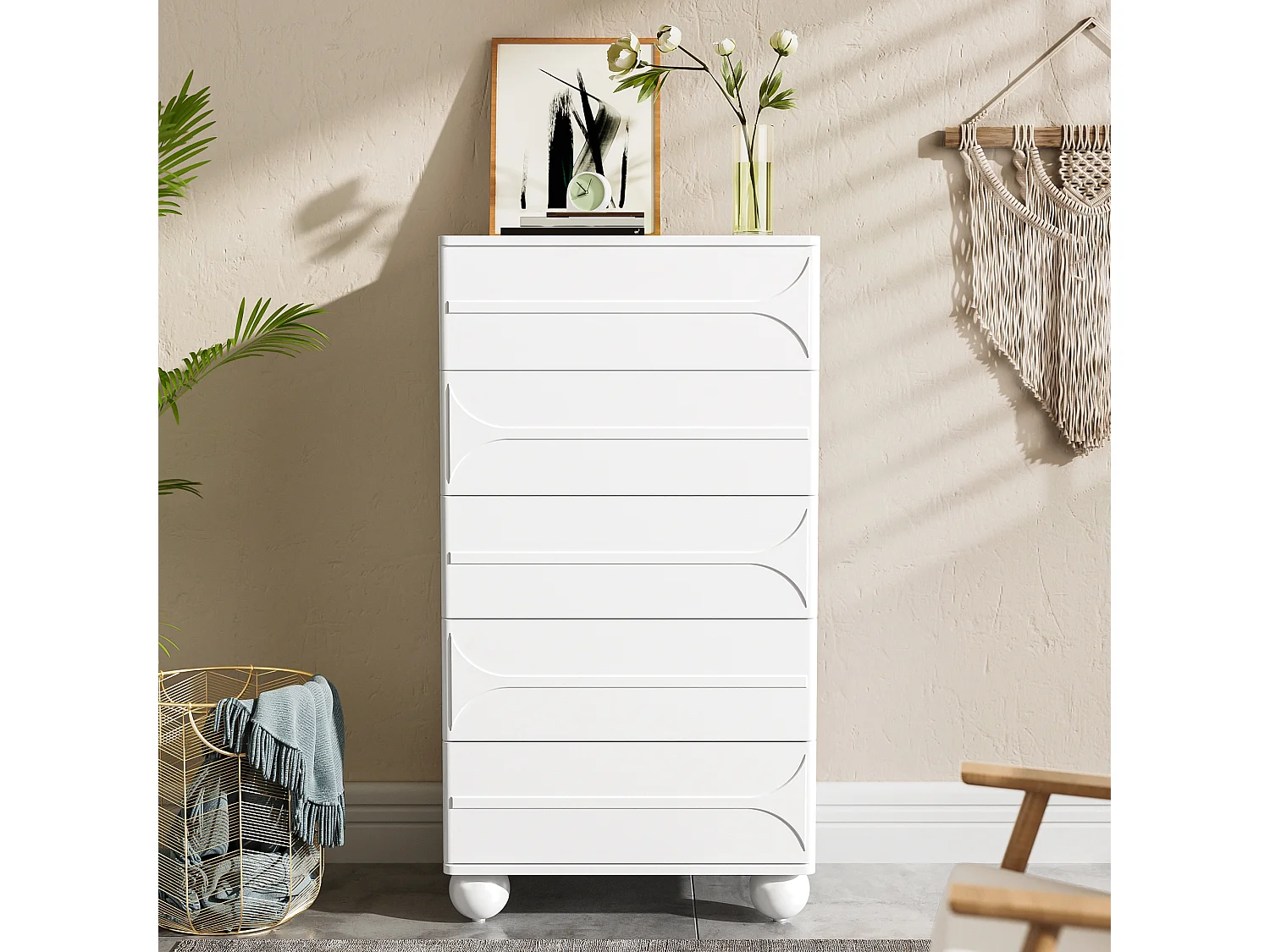 Kommode 60x40x109 cm - mit 5 Schubladen - Großer Stauraum - Spanplatte - Weiß