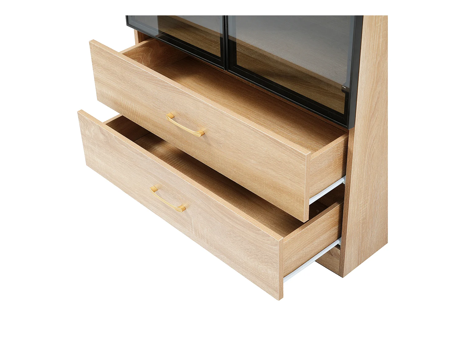 Vitrina, mueble de baño con LED - 2 cajones y 2 puertas acristaladas - Natural