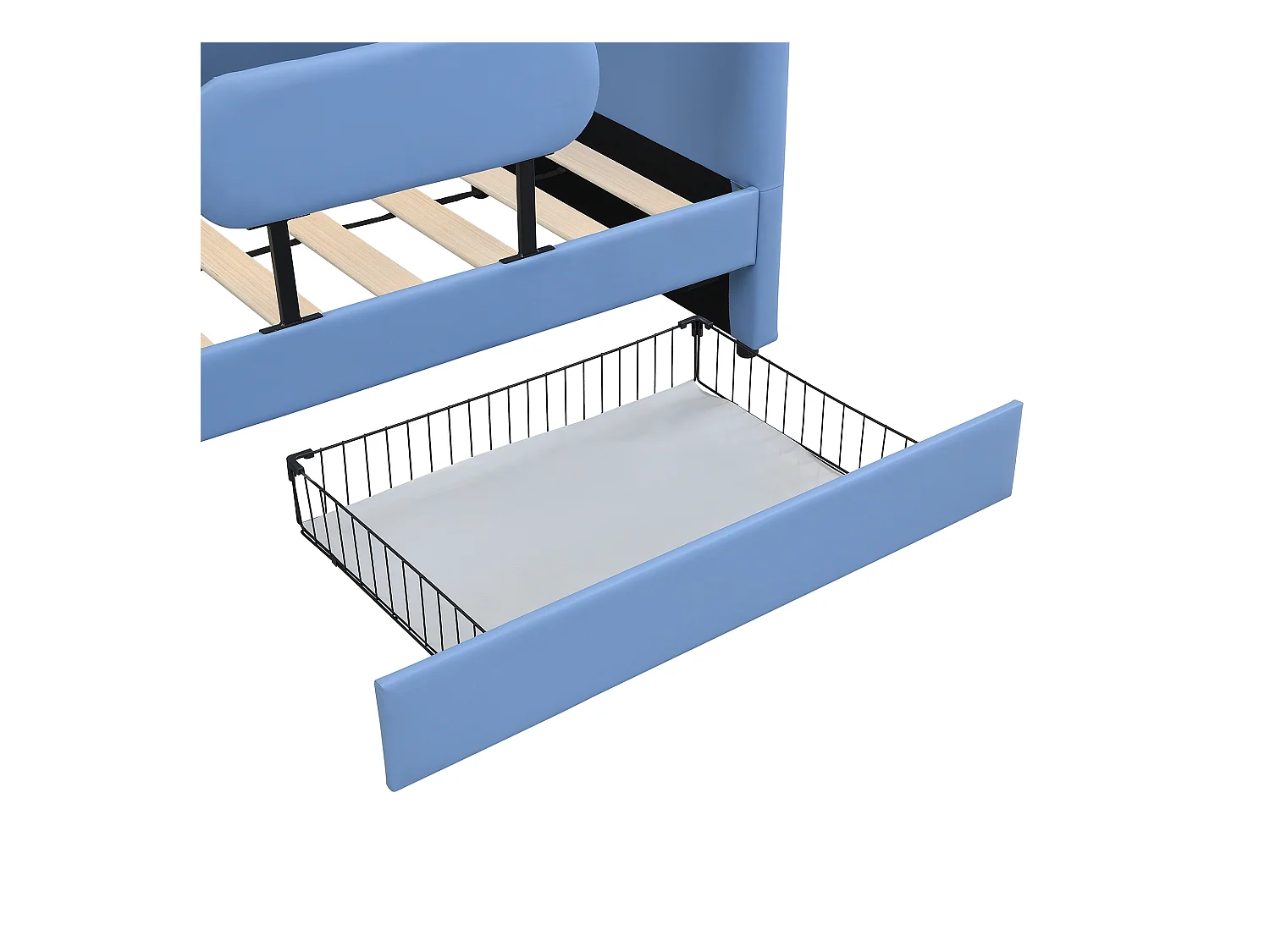 Kinderbett 90x200 cm - mit 2 Schubladen - Gestaltung in Walform - PU+MDF+Sperrholz - blau (ohne Matratze)