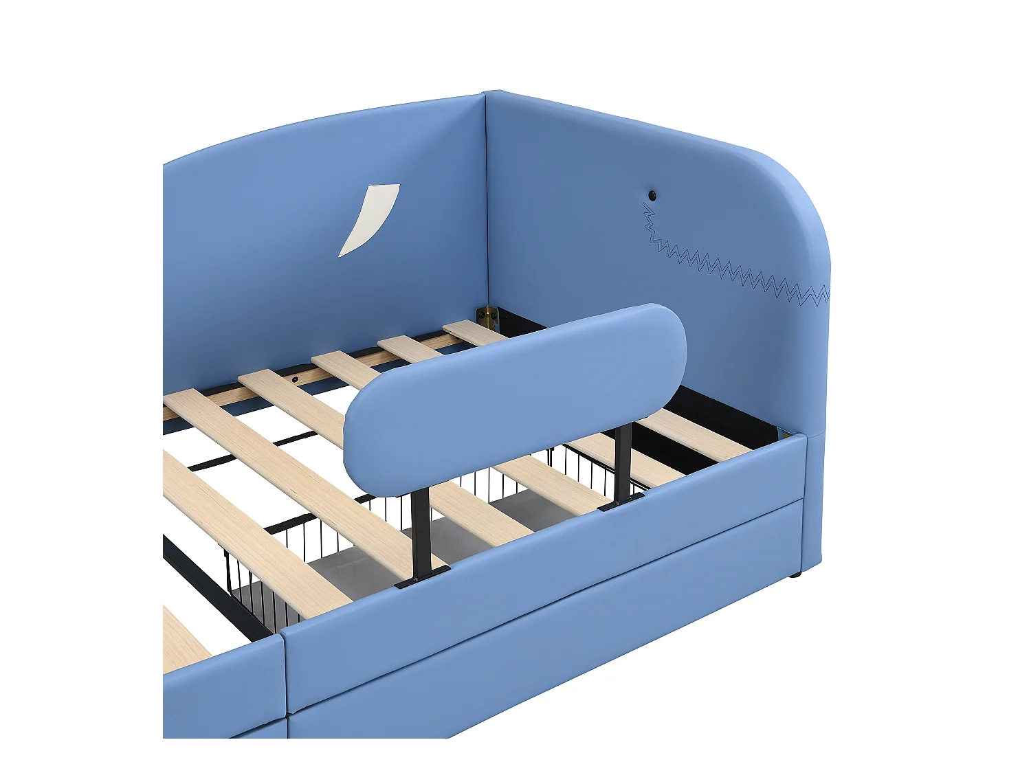 Lit enfant 90x200cm - avec 2 tiroirs - Conception en forme de baleine - PU+MDF+contreplaqué - bleu (sans matelas)