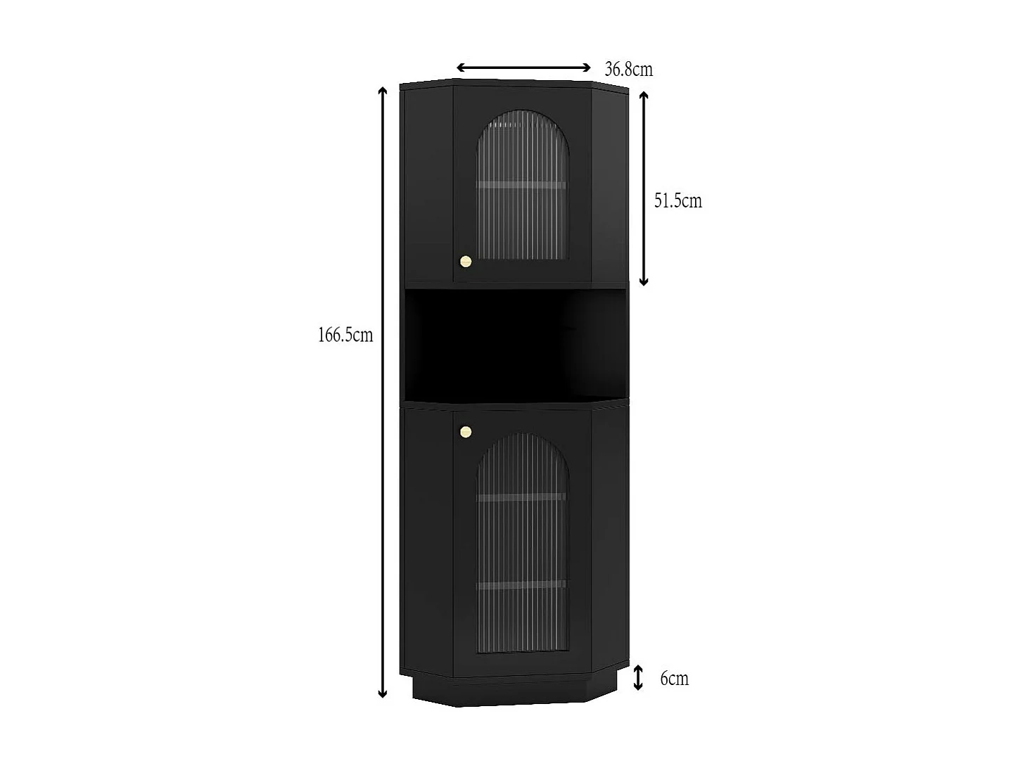 Columna de esquina para baño - con 2 puertas - con LED - estanterías ajustables - Negro