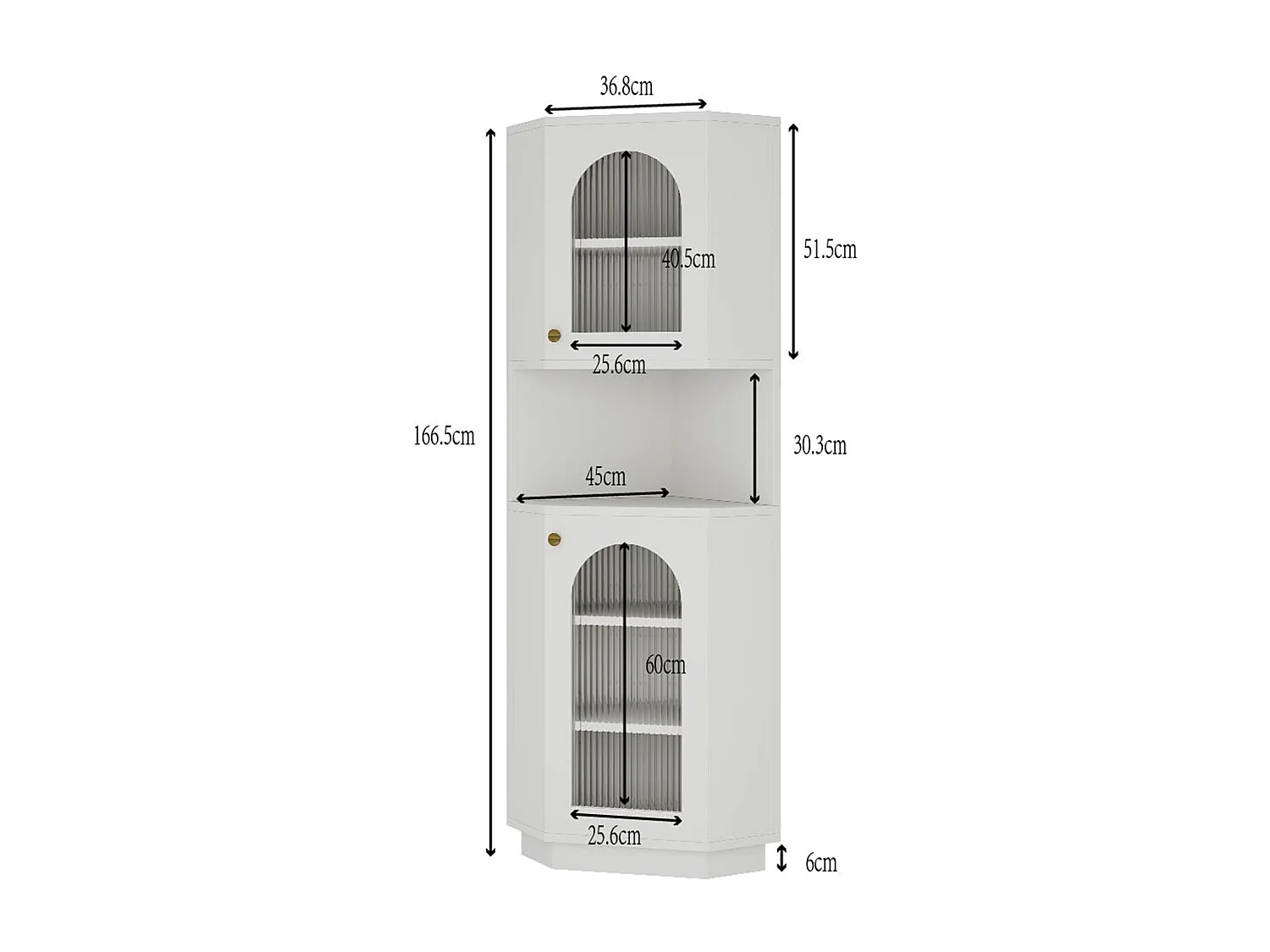 Colone d'angle de salle de bain - avec 2 portes - avec LED - étagères réglables - Blanc