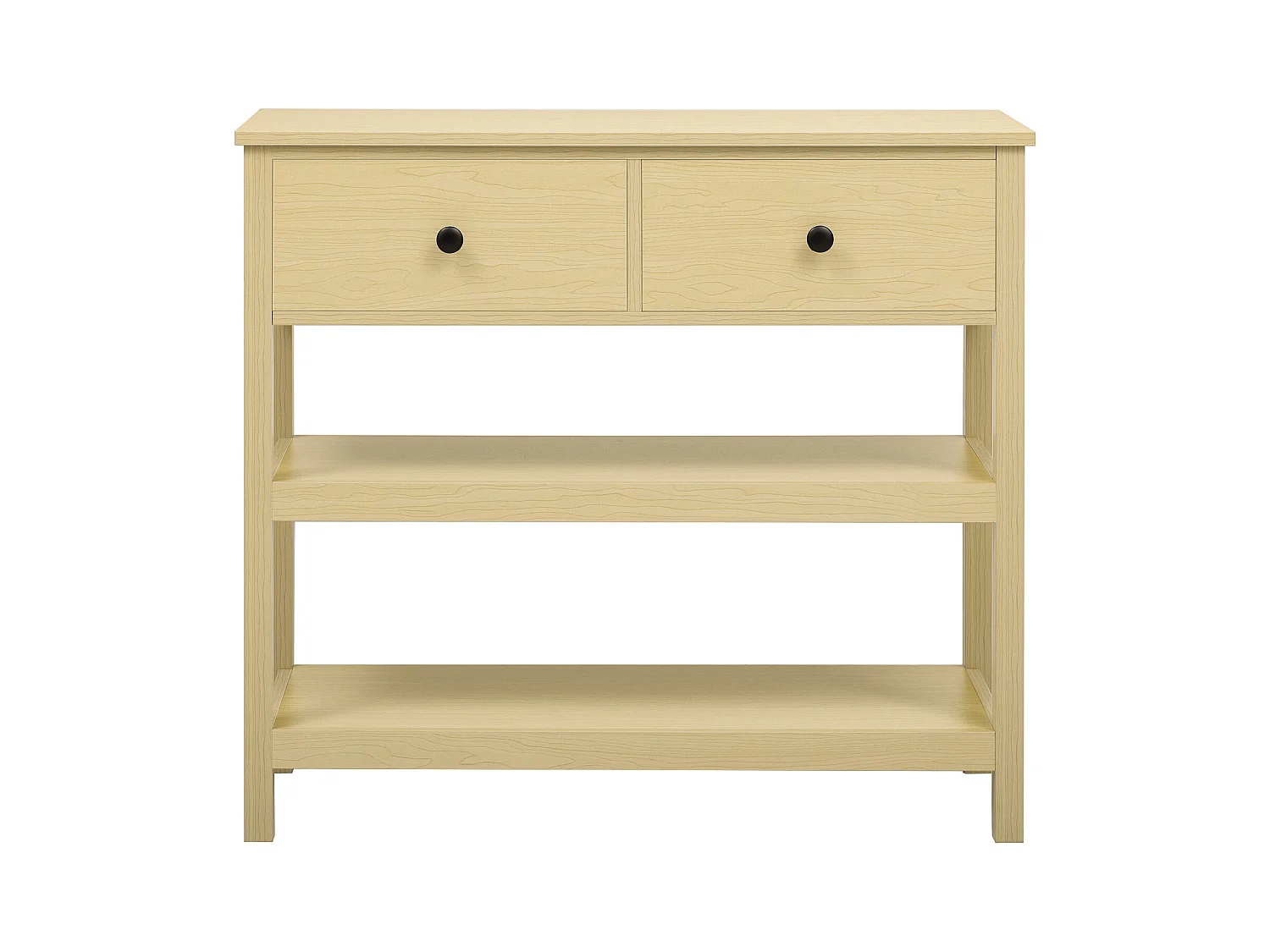 Table console moderne - avec 2 tiroirs - avec des étagères ouvertes - Naturel