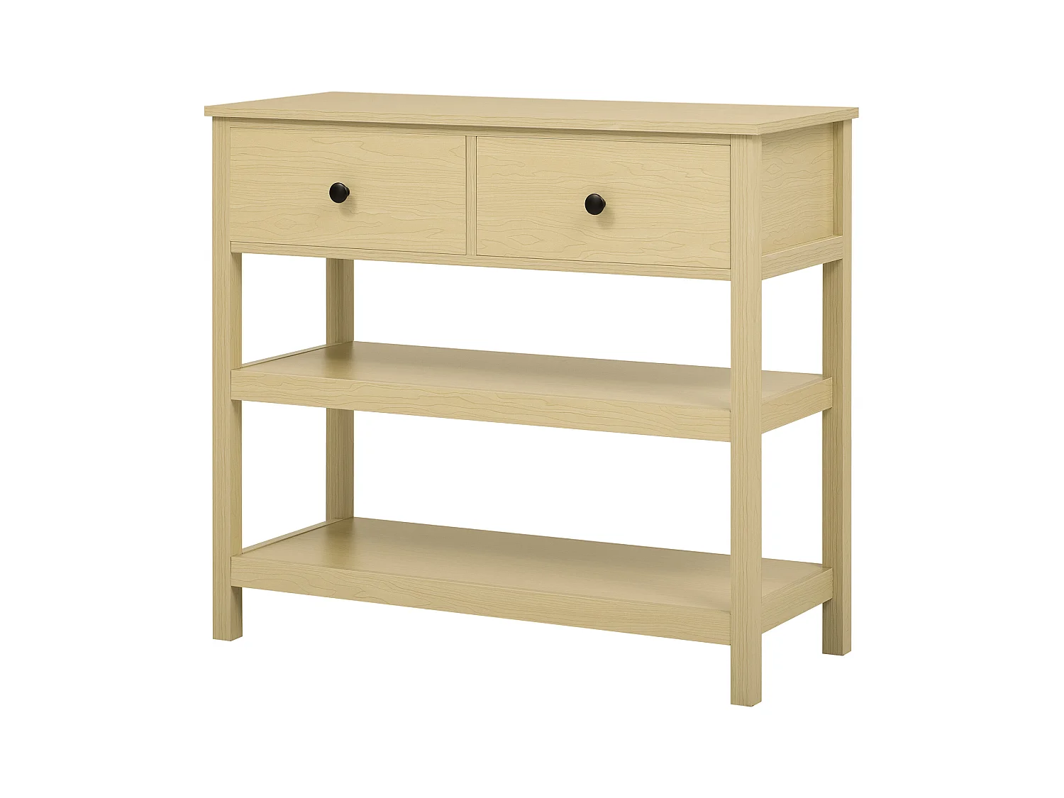 Table console moderne - avec 2 tiroirs - avec des étagères ouvertes - Naturel