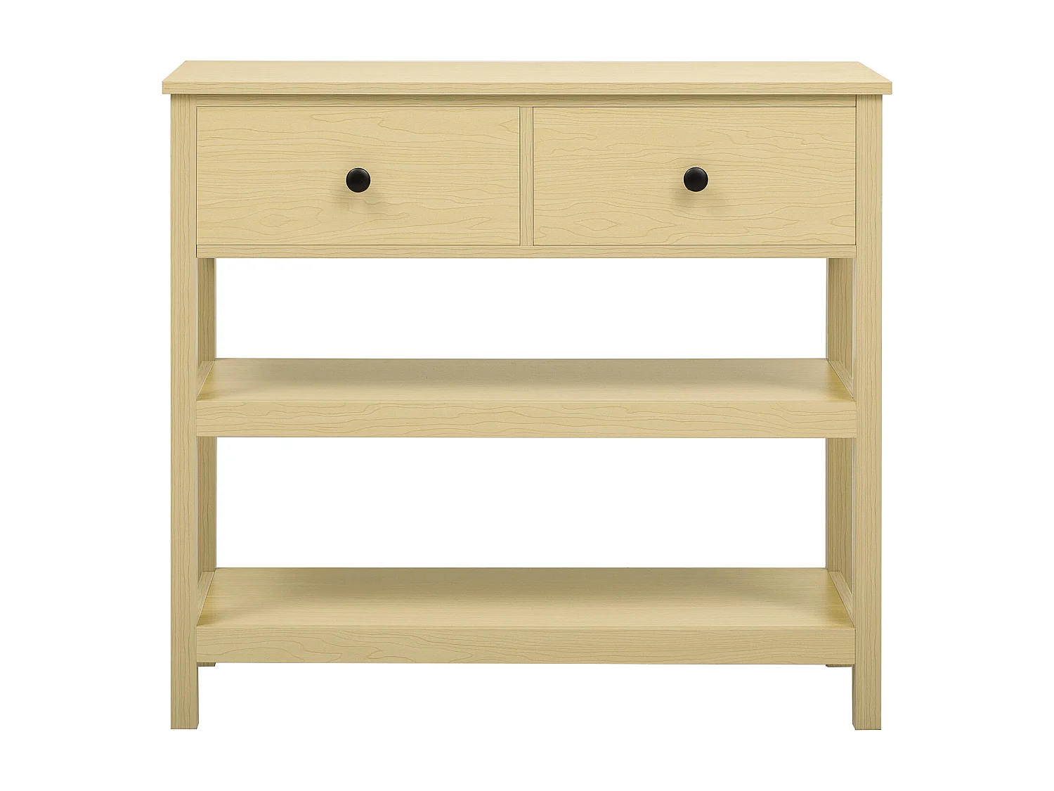 Table console moderne - avec 2 tiroirs - avec des étagères ouvertes - Naturel