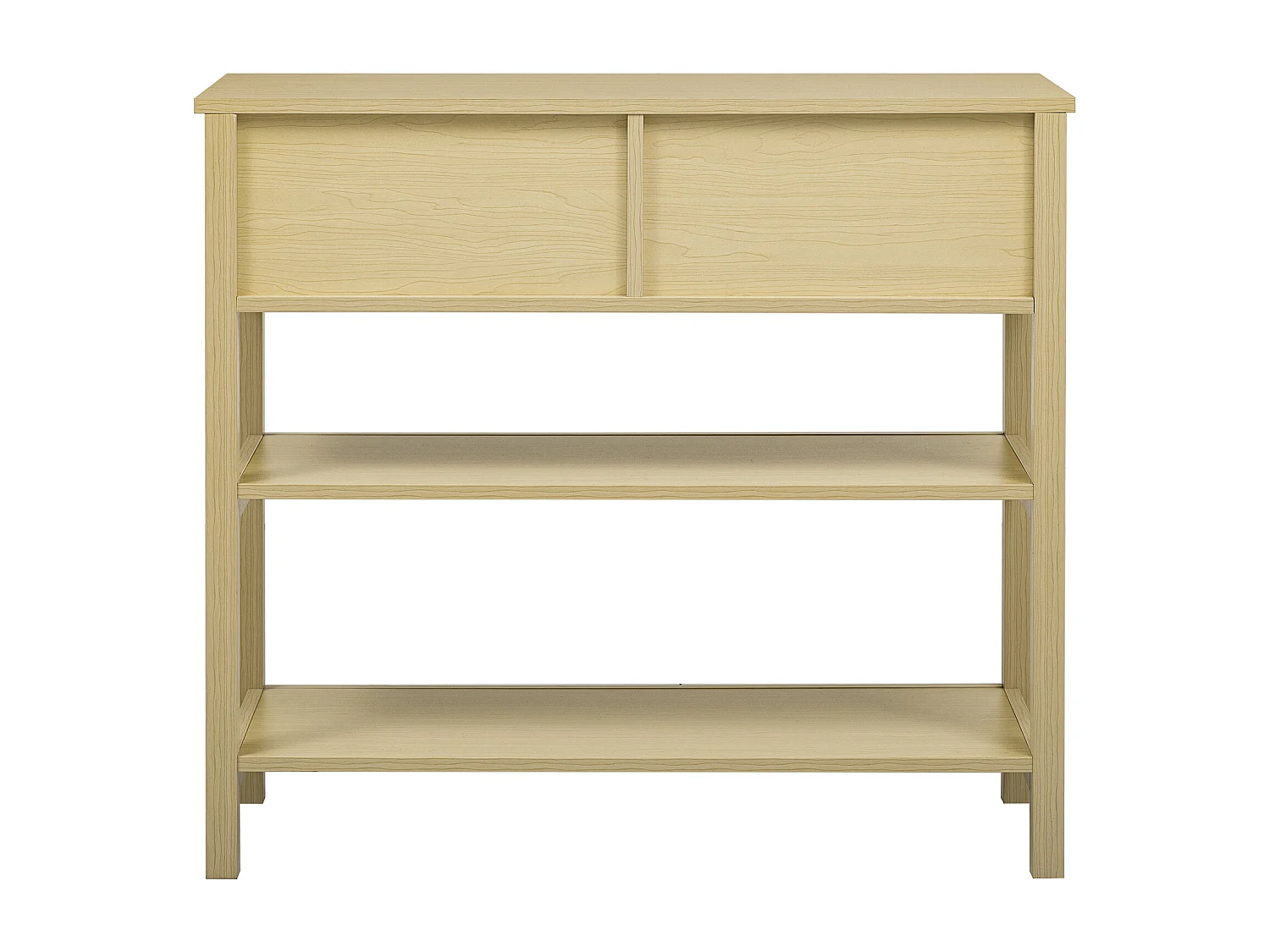 Table console moderne - avec 2 tiroirs - avec des étagères ouvertes - Naturel