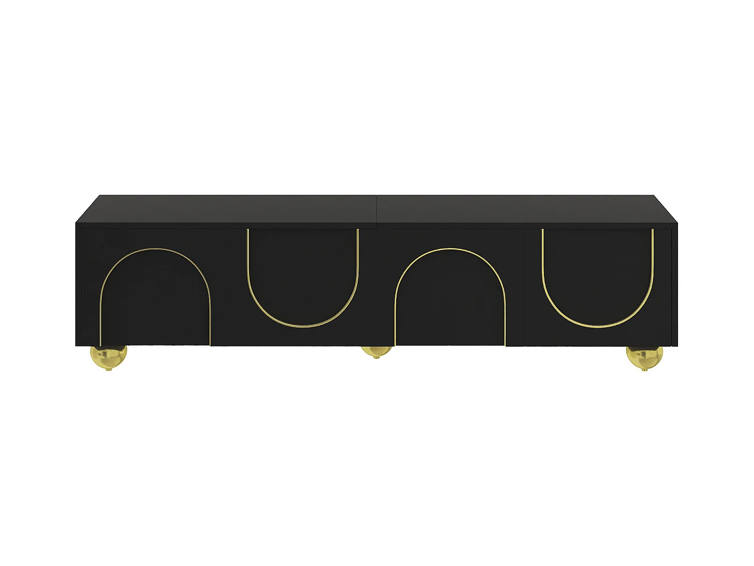 Moderne TV-meubel 170x38x44 cm - met 4 getextureerde deuren - gouden rand - ronde gouden poten - zwart