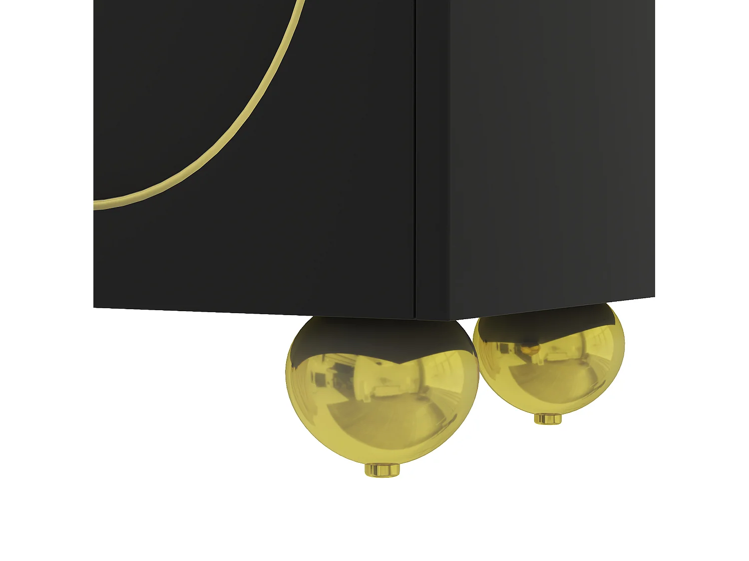 Meuble TV moderne 170x38x44cm - avec 4 portes texturées - bordure dorée - pieds ronds dorés - noir