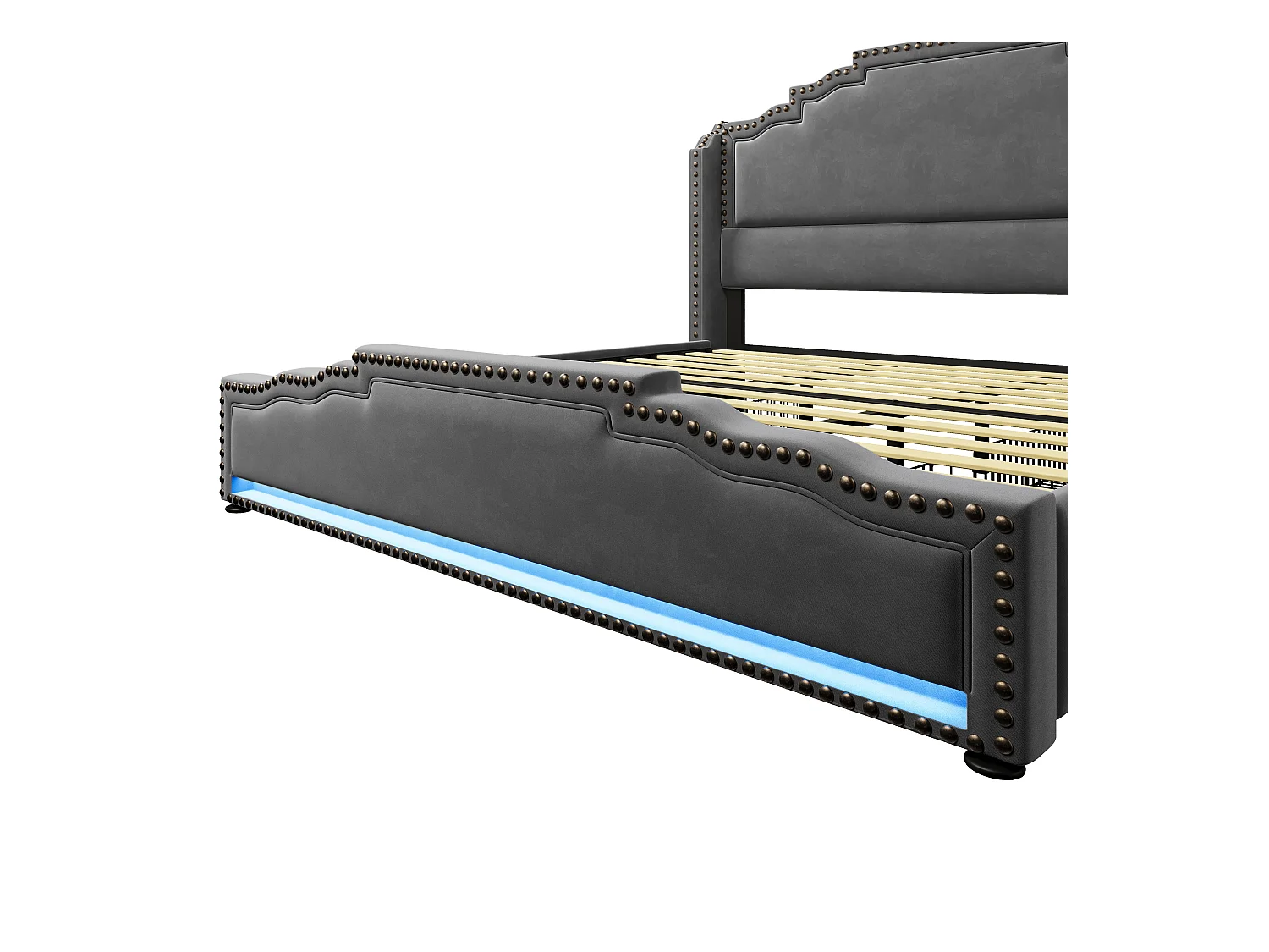 Gepolstertes Doppelbett 180x200 cm – mit 4 Schubladen – mit LED und Ladeanschlüssen – Grau