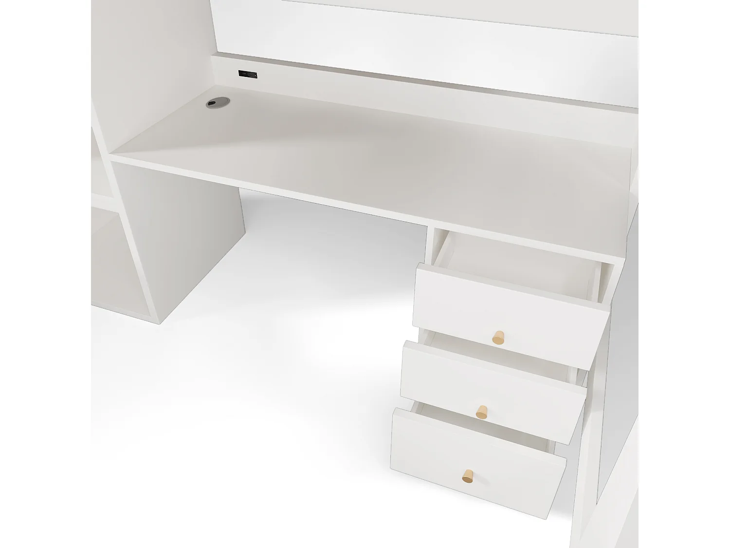 Lit mezzanine 90x200 cm - avec échelle de sécurité 4 marches - avec table - avec étagère - avec barrières de sécurité - blanc (sans matelas)