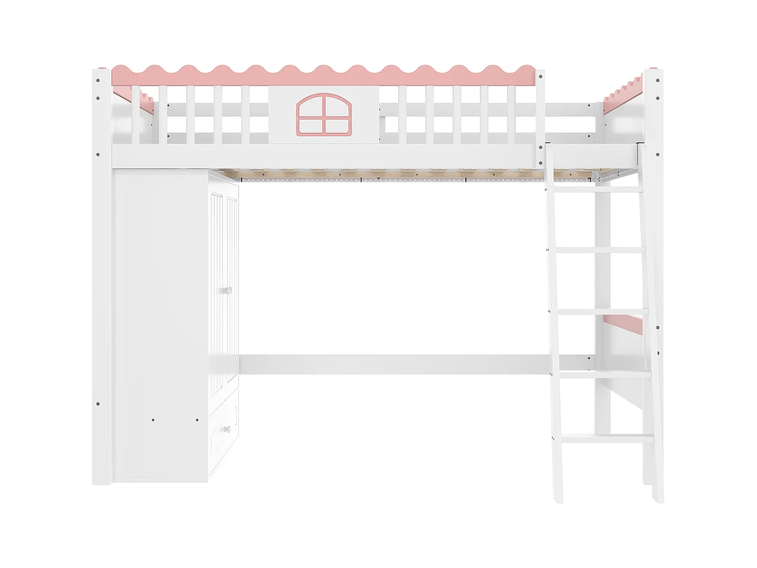 Lit mezzanine simple 90 x 200 cm - Lit enfant - Avec éclairage LED - Avec penderie - Avec tiroir de rangement - Blanc (sans matelas)
