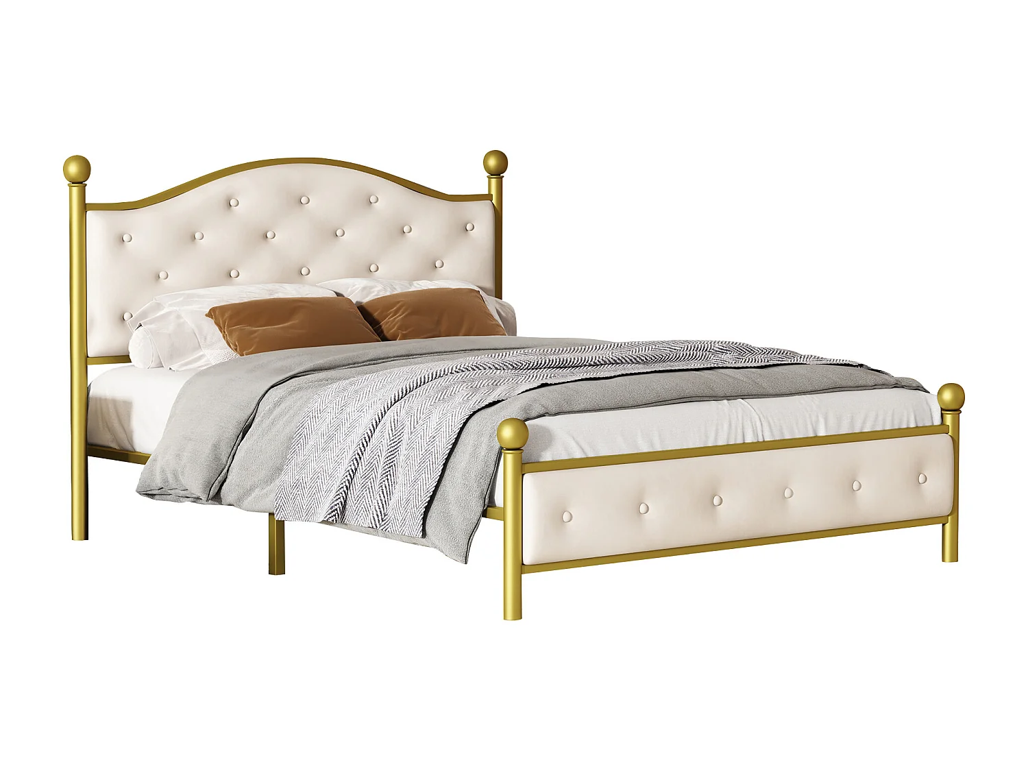 Dubbel bed 140 x 200 cm - met gevoerde hoofdsteun - met metalen latjes matras - goud (colchón niet inbegrepen)